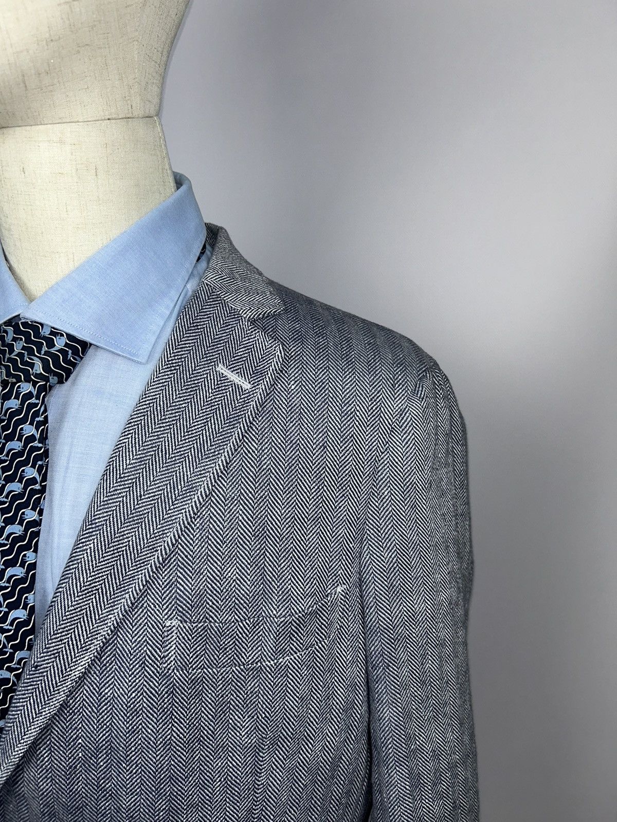 Designer × Gant GANT 100% Linen Herringbone Blazer Blue White Size EU52 Size 42R - 4 Thumbnail