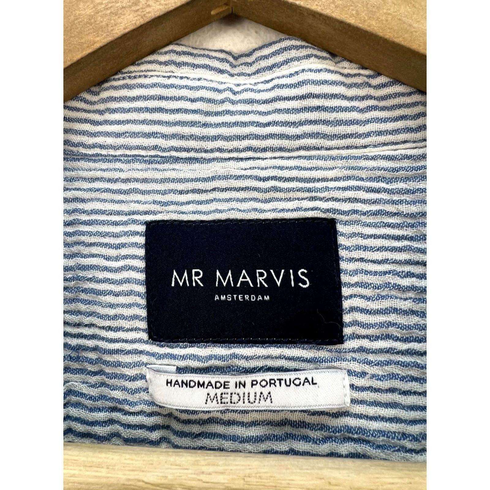 Vintage Mr. Marvis The Summer Shirt Men's Size M Button-Up Short Sleeve Portugal White Blue Size US M / EU 48-50 / 2 - 3 Thumbnail