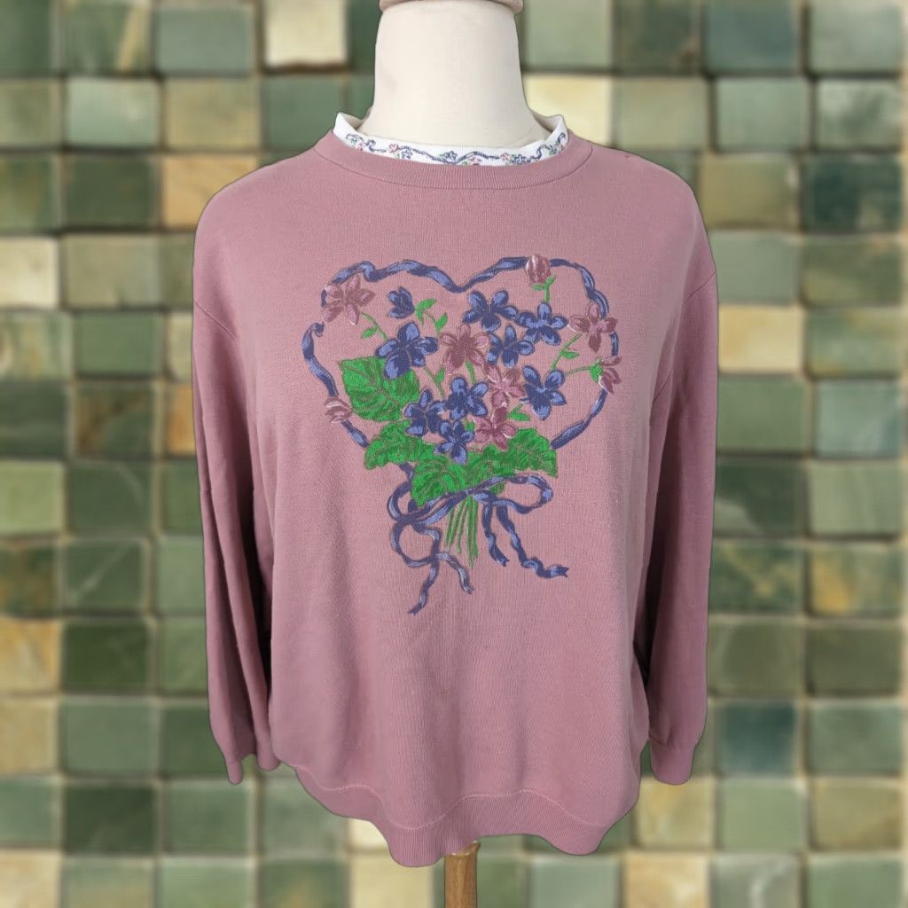 Pinko VINTAGE collared sweatshirt Pink Cottagecore heart flowers Women’s 2XL XXL Embroidered Sweatshirt Pullover 90s Size XXL / US 16-18 / IT 52-54 - 1 Thumbnail