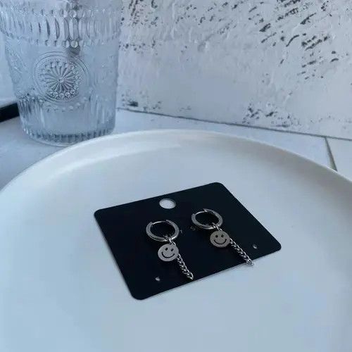 Jewelry Titanium Steel Smiley Face Dangle Drop Earrings for Men Size ONE SIZE - 4 Thumbnail