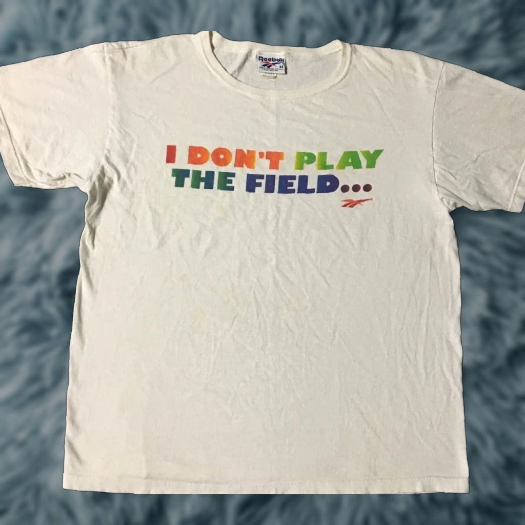 Reebok Vtg 90s Reebok I Dont Play The Field I Rule It Faded Shirt M White Mens T-Shirt Old School Grunge Sports USA Baseball Track Retro Logo Size US M / EU 48-50 / 2 - 1 Thumbnail