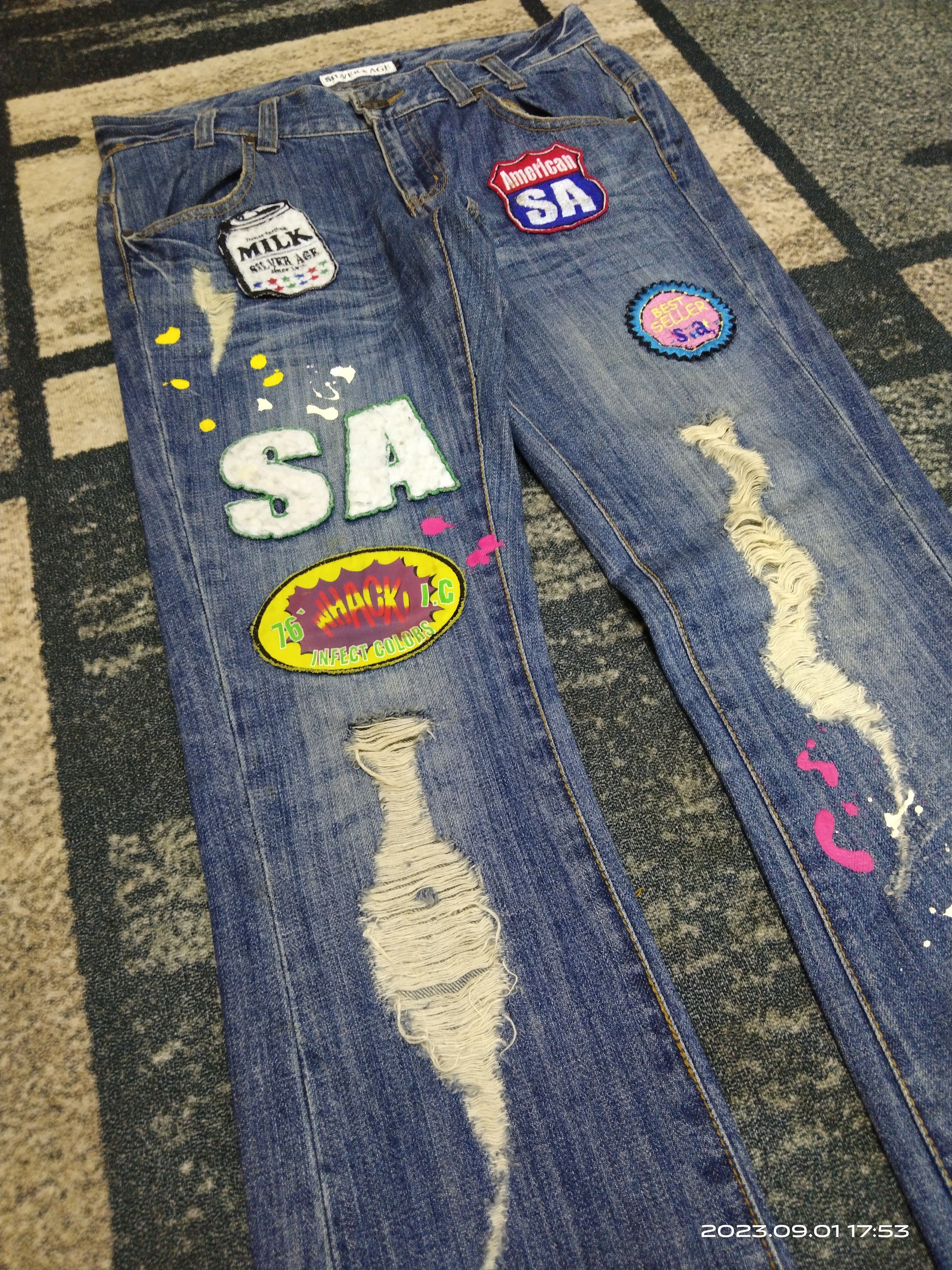 Japanese Brand FLARE SICK PACTHWORK SILVER AGE DENIM PANTS Size US 31 - 6 Thumbnail