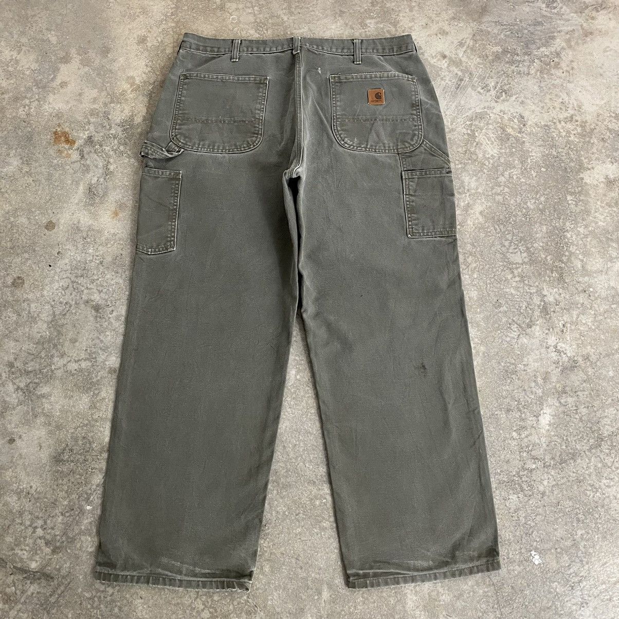 Carhartt VTG Carhartt Faded Moss Green Ripped Carpenter Pants Size US 37 - 17 Thumbnail