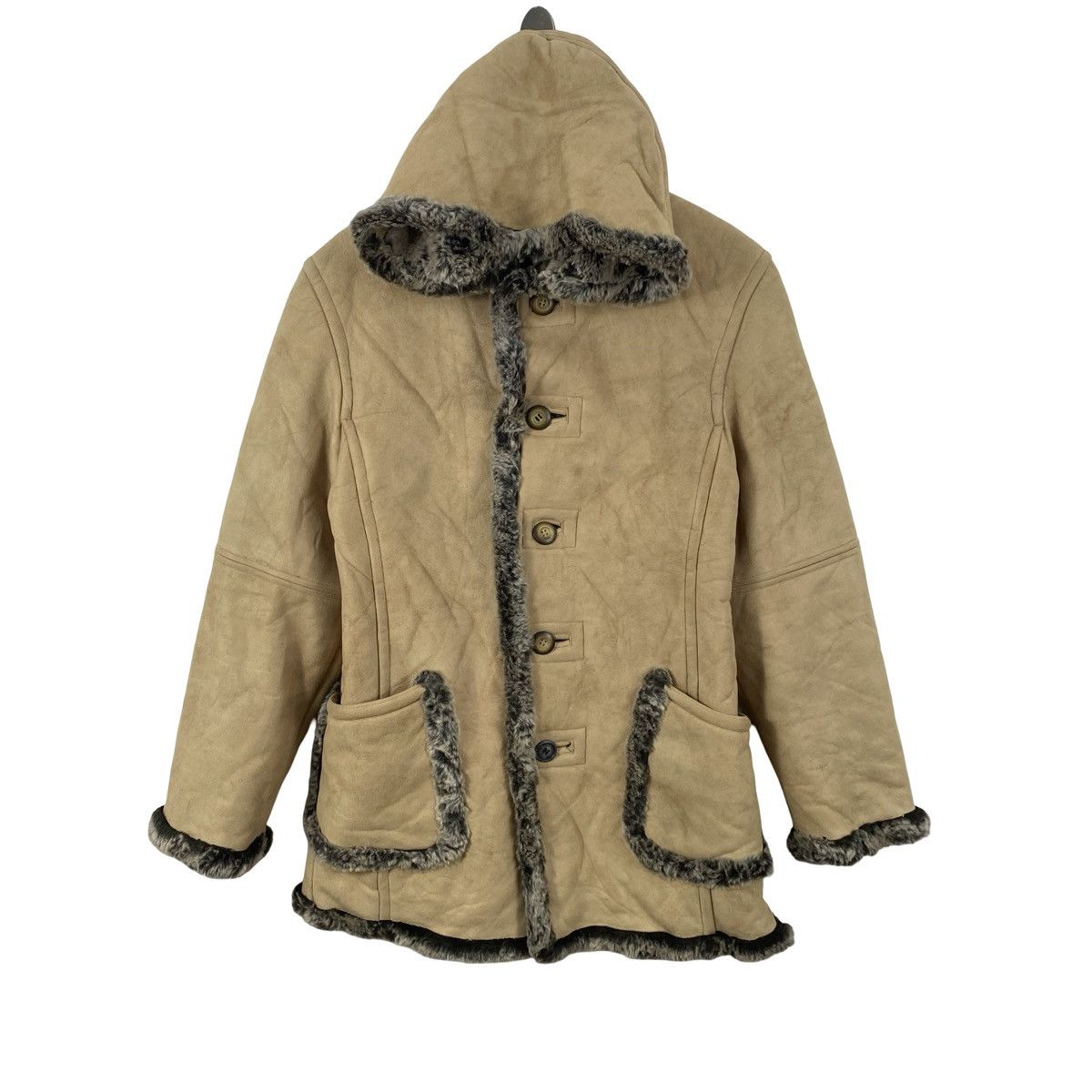 Vintage Vintage PPFM Faux Suede Shearling Hooded Coat Jacket Fur Size M / US 6-8 / IT 42-44 - 4 Thumbnail