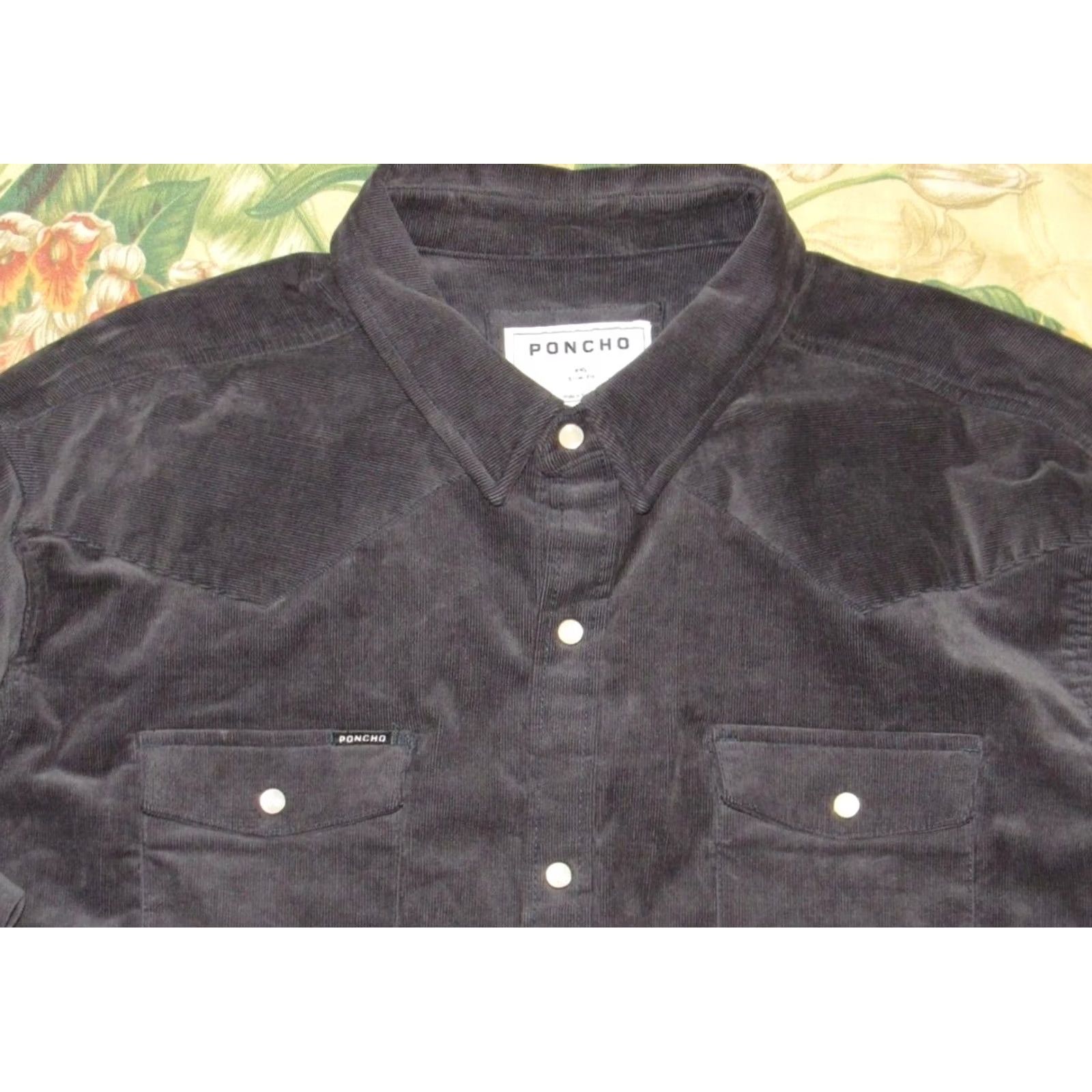 Vintage PONCHO Dark Grey Long Sleeve Corduroy Pearl Snap Shirt Slim Fit XXL Mens Size US XXL / EU 58 / 5 - 2 Thumbnail