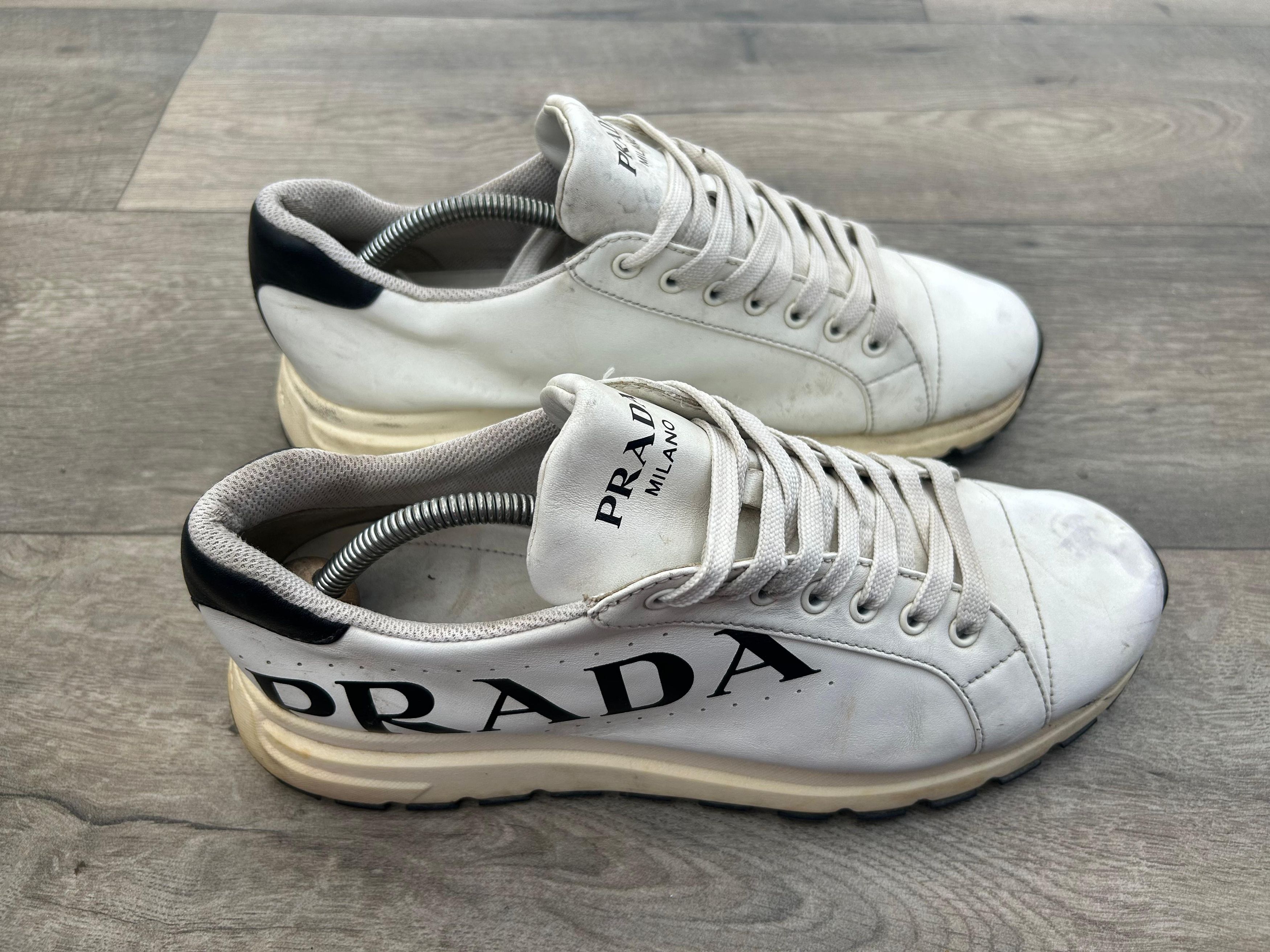 Prada White Prada Low Top Leather Sneakers Sz 9 UK Size US 10 / EU 43 - 4 Thumbnail