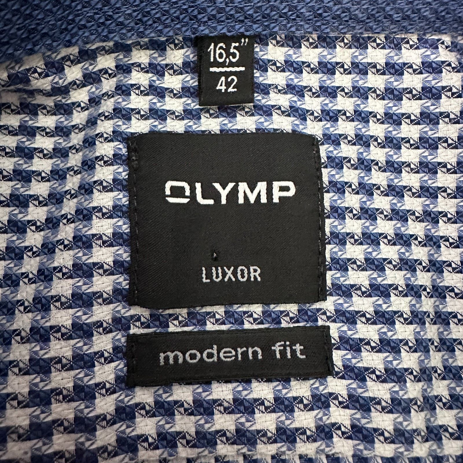 Other Olymp Luxor Dress Shirt Mens 16.5 42 Blue Houndstooth Cotton Size US L / EU 52-54 / 3 - 6 Thumbnail