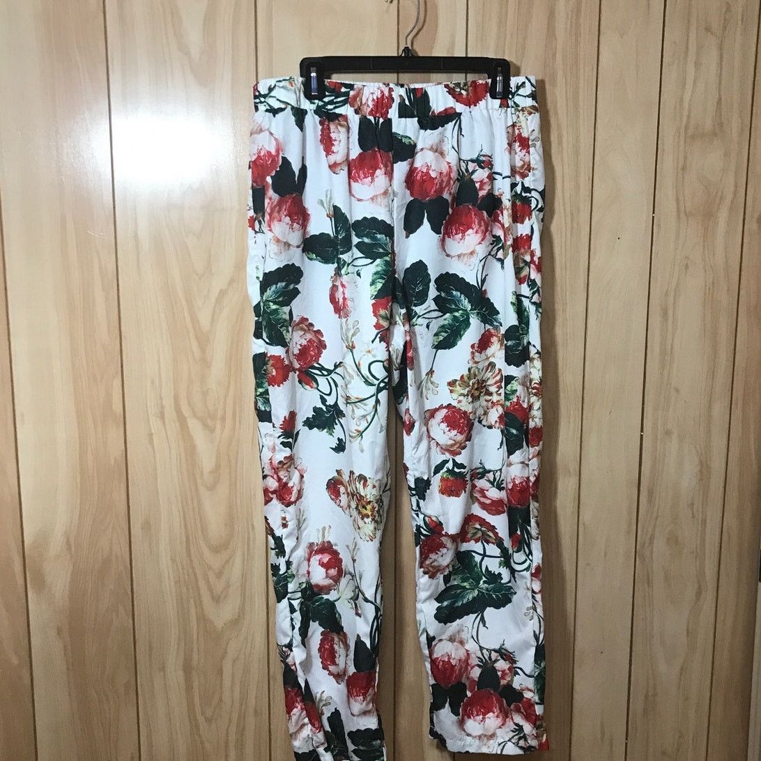 Other Floral Rose Silky Women Pants 1X Size 34" / US 12 / IT 48 - 1 Thumbnail