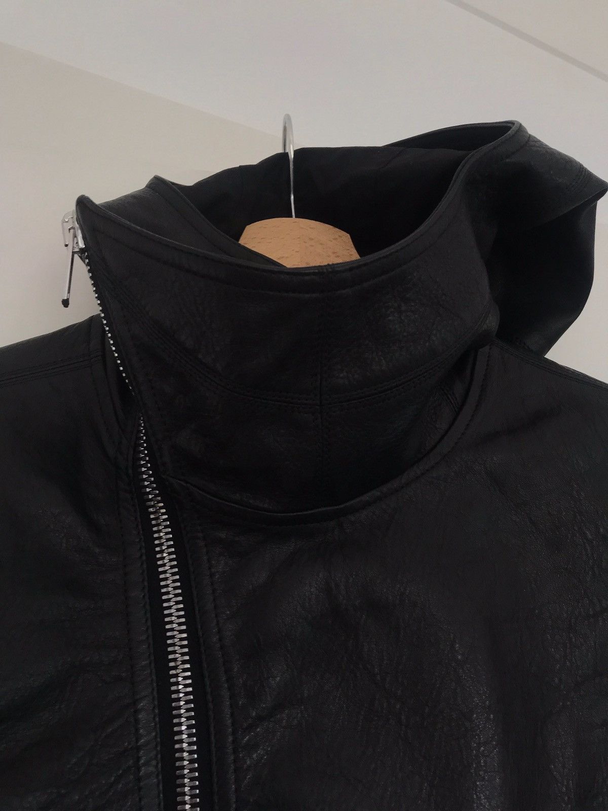 image of Leather Jacket With Hood, Rick Owens Mastodon Fw16 in Black, Women's (Size Small)