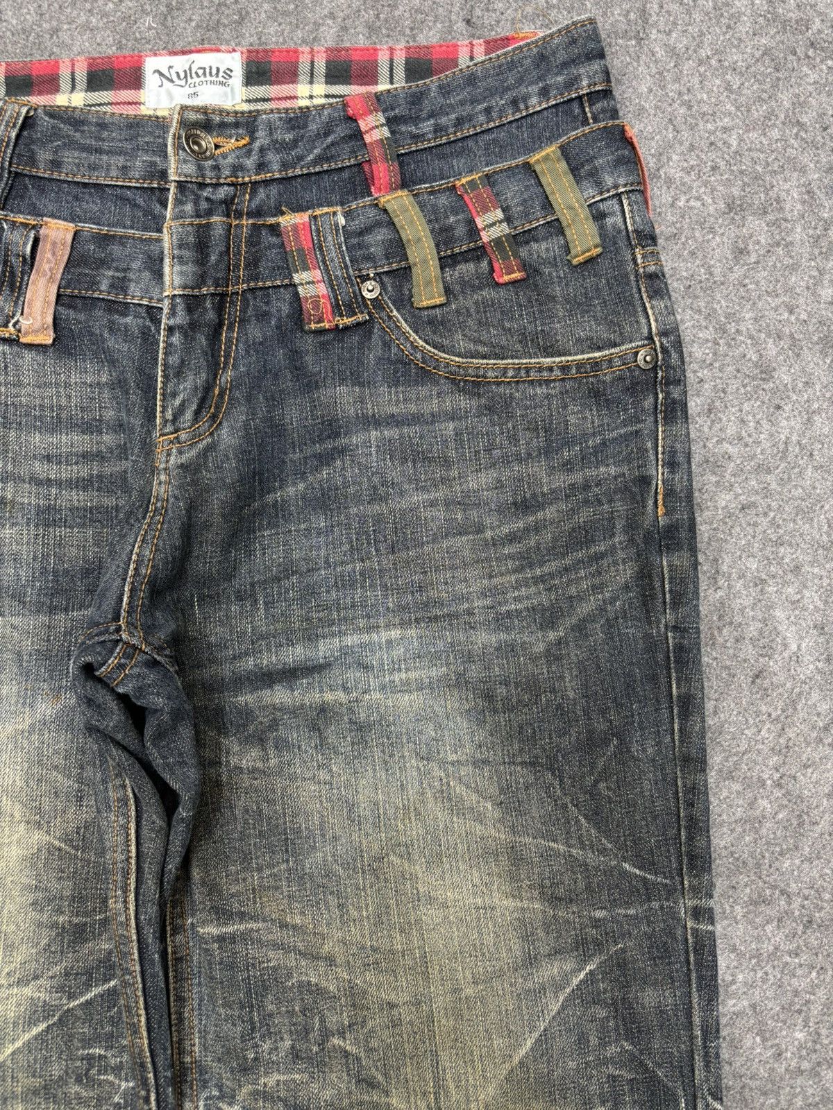 Japanese Brand 💥Double Waist💥Insane Nylaus Folding Fades Style Denim F657 Size US 33 - 4 Thumbnail