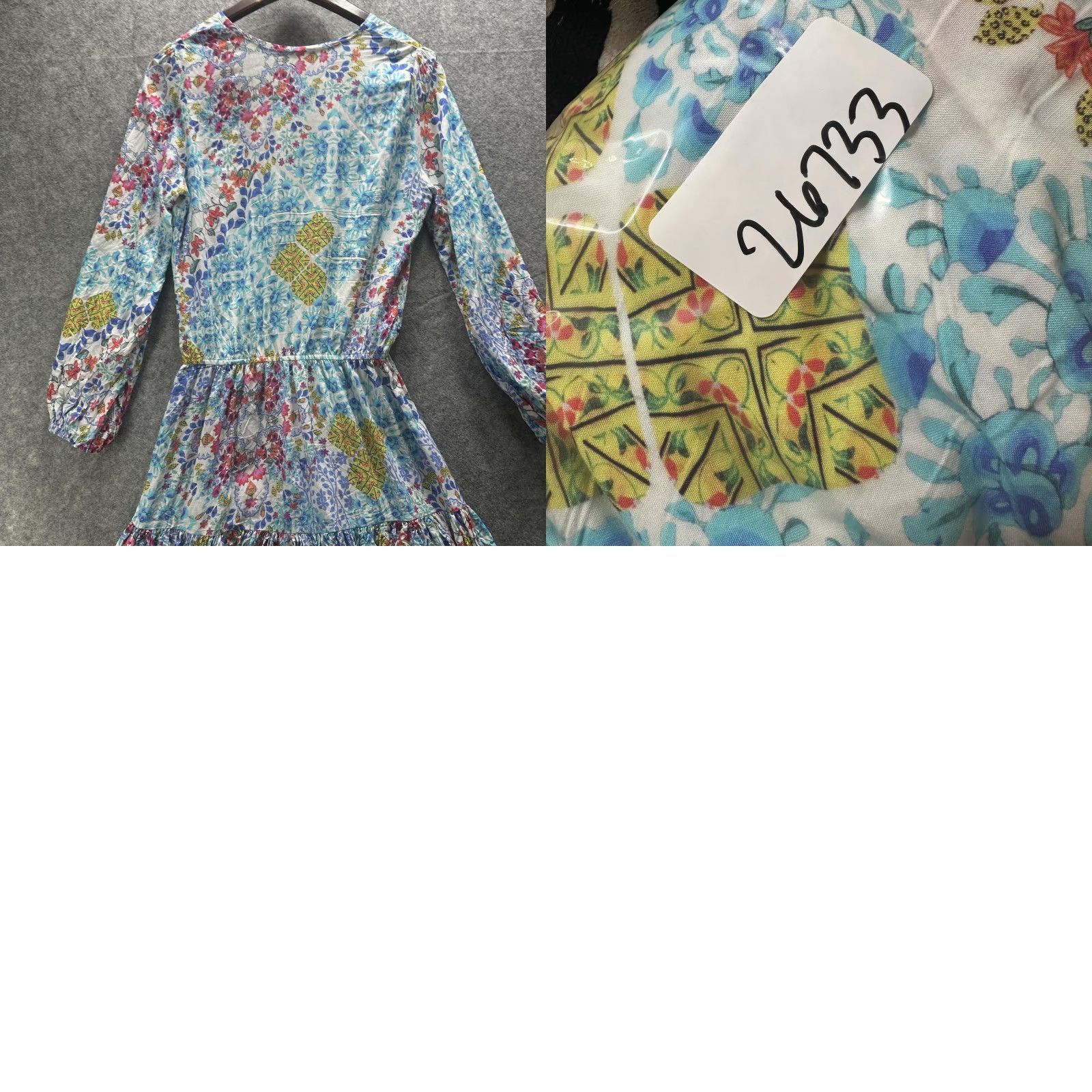 Vintage Luli Fama Dress Womens M Blue Floral Boho Ruffle Hem Long Sleeve Mini Beach Size M / US 6-8 / IT 42-44 - 11 Thumbnail