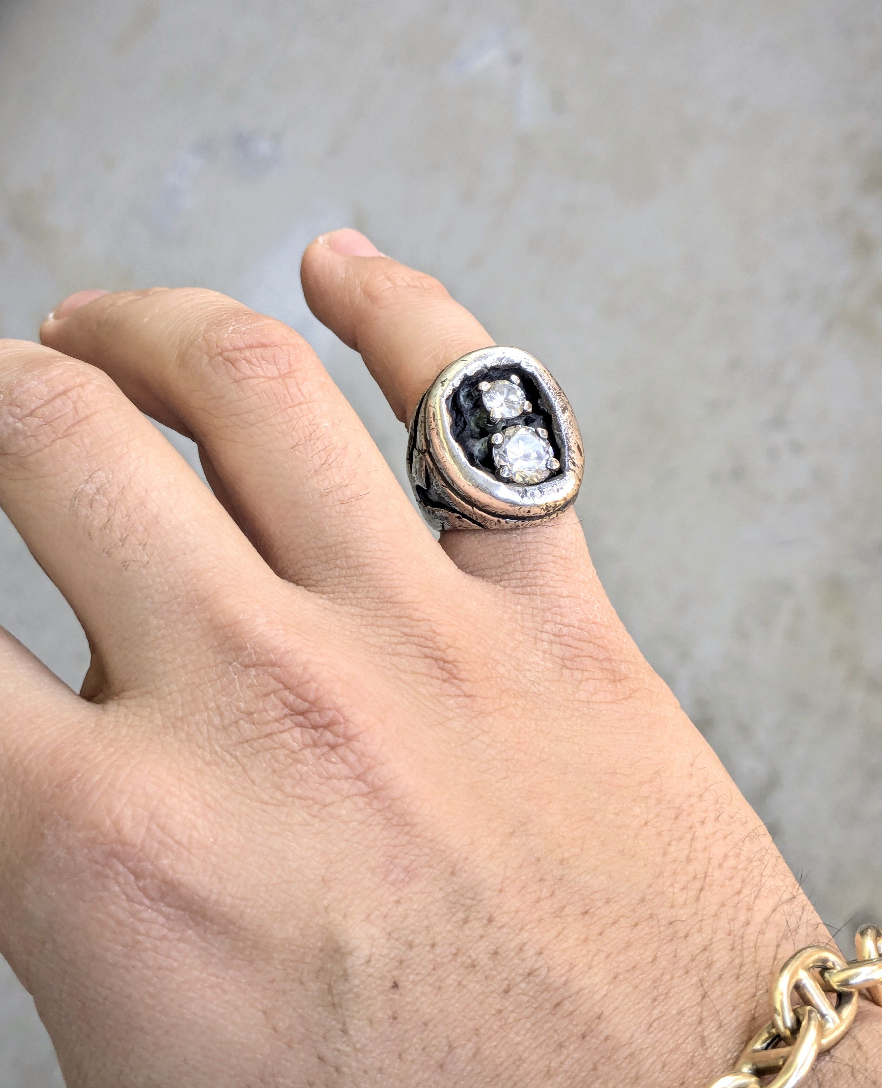 Other Vintage Sterling Silver Ring CZ 6 Trident Cocktail Pinky Size ONE SIZE - 1 Thumbnail