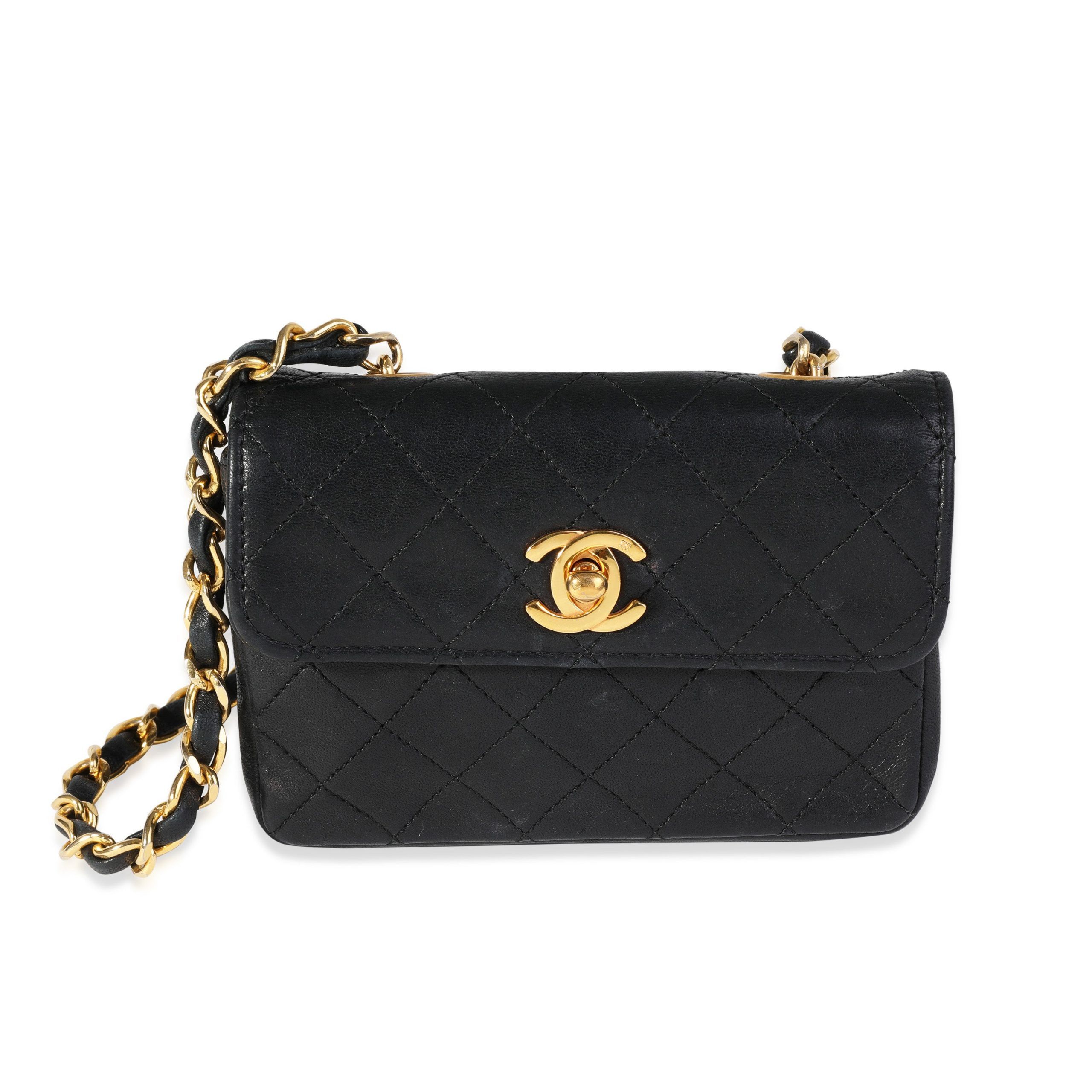 image of Chanel Vintage Black Quilted Lambskin Mini Flap Crossbody, Women's