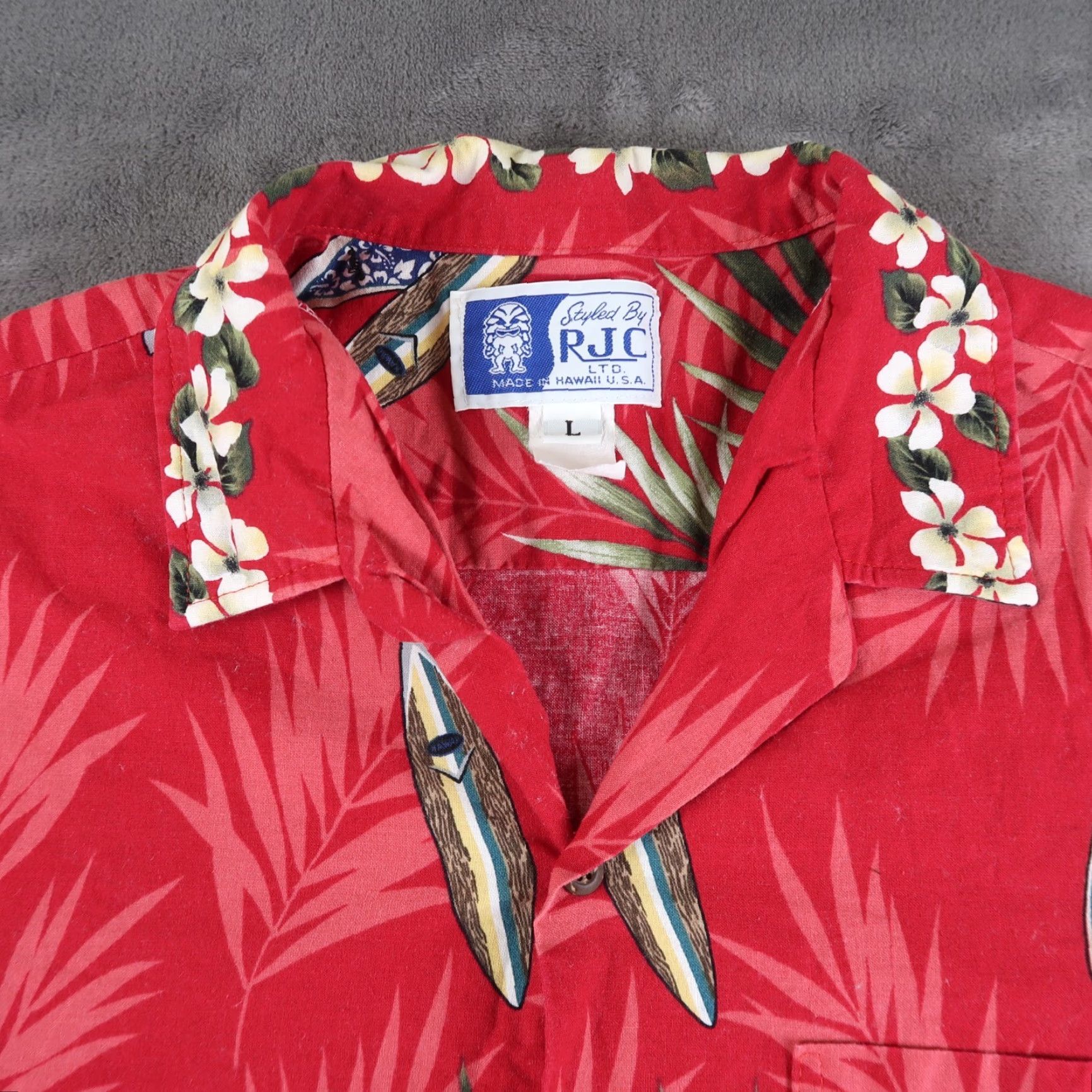 Vintage VINTAGE RJC Hawaiian Islands Shirt Men's L Red Floral Button Up Short Sleeve Collar Down Accessories: Button Size US L / EU 52-54 / 3 - 4 Thumbnail