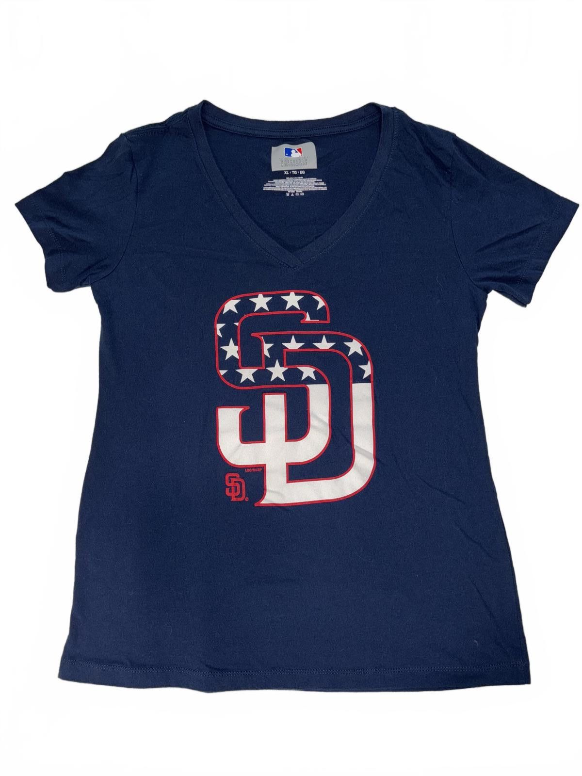MLB San Diego Padres Women's V-Neck Tee - Patriotic Design Size XL / US 12-14 / IT 48-50 - 1 Thumbnail