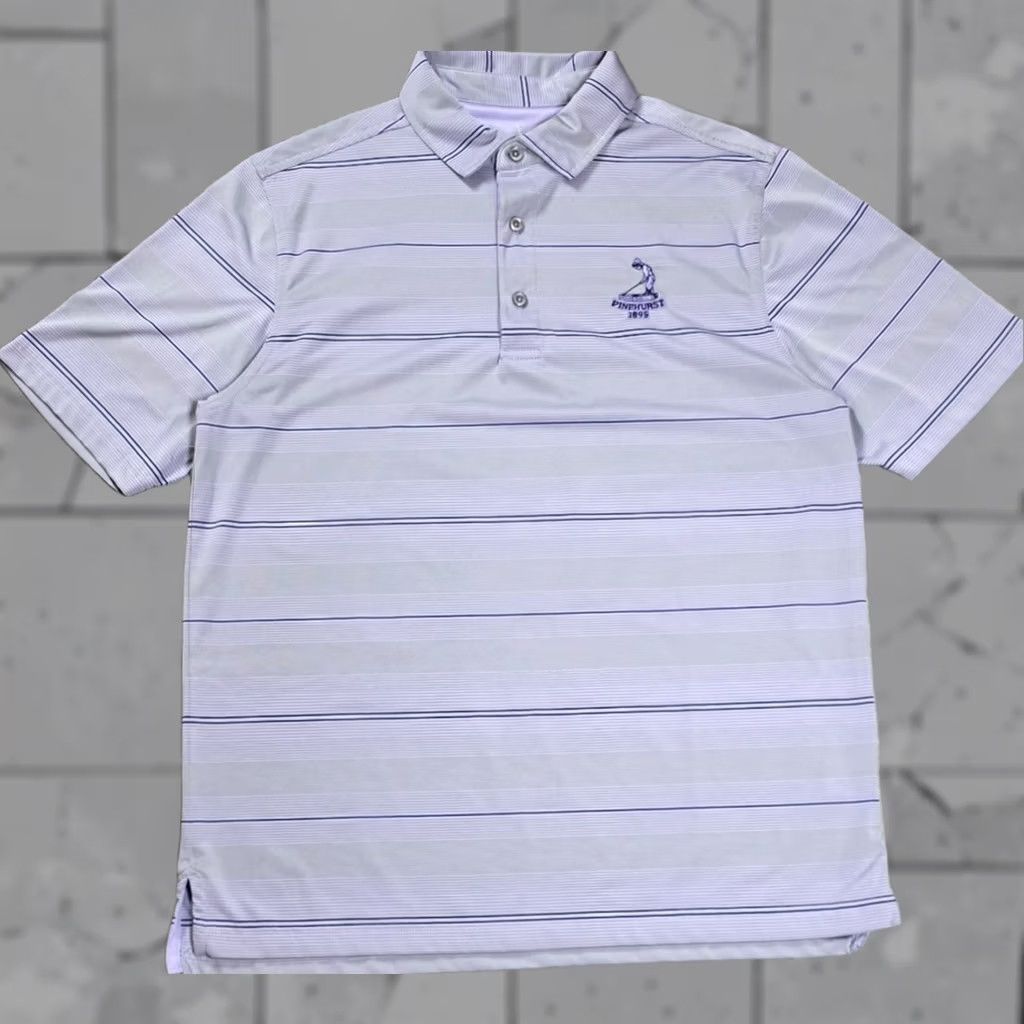 Vintage Bobby Jones Performance Polo Mens M Purple Stripe Pinehurst Golf Embroidered Shirt Size US M / EU 48-50 / 2 - 1 Thumbnail