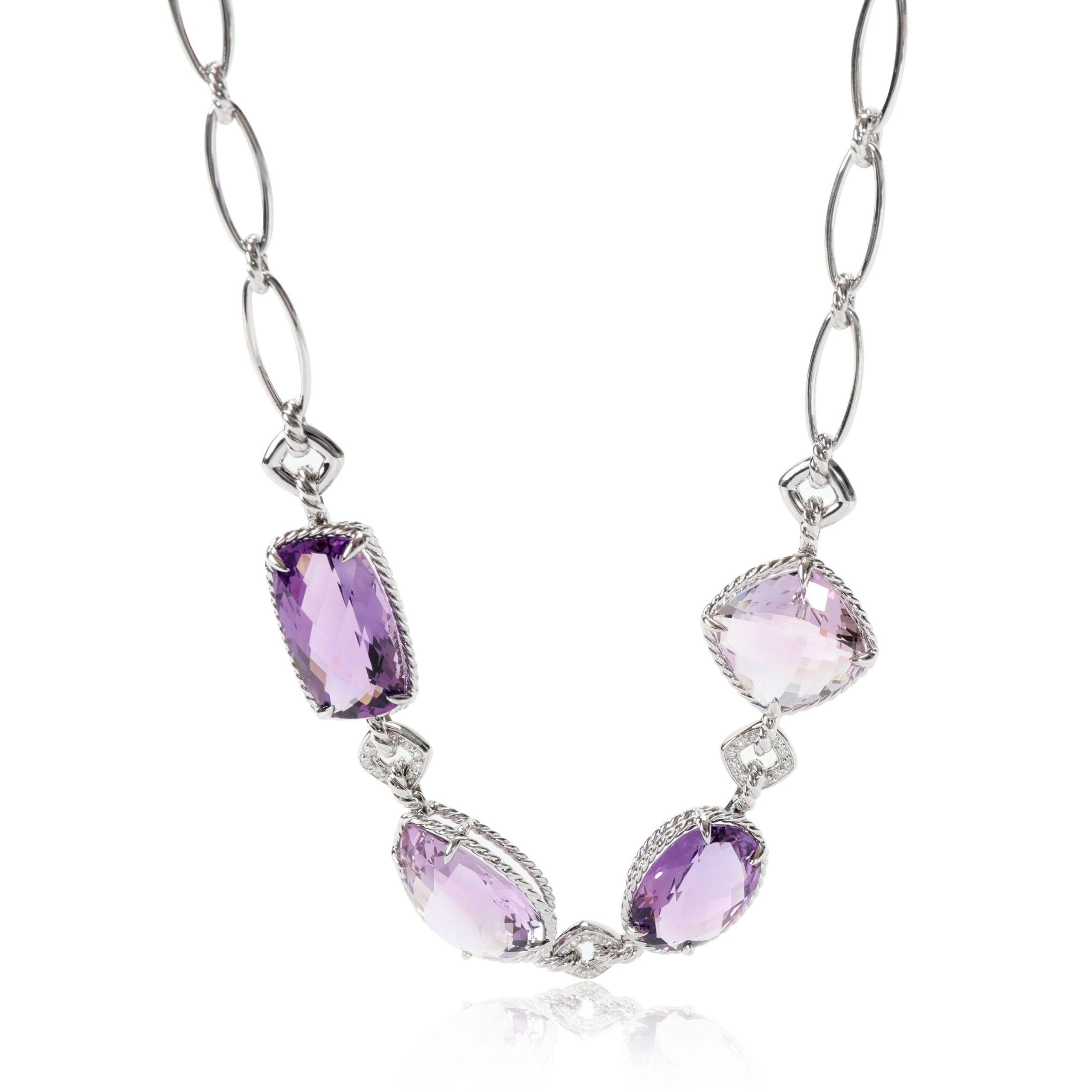 David Yurman Amethyst Diamond Necklace in 18kt White Gold CTW