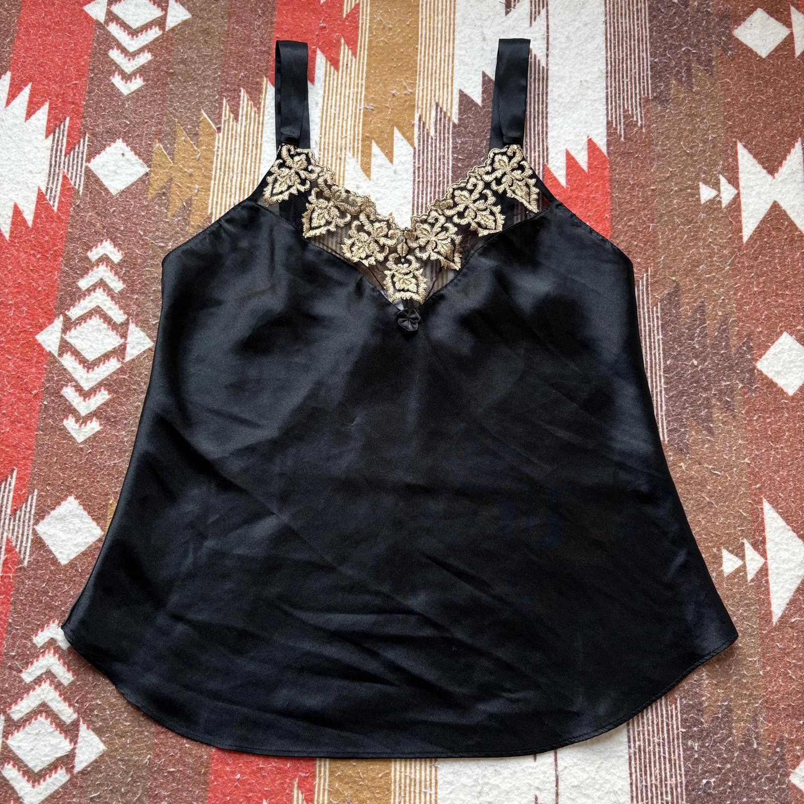 Vintage Vintage Y2K Black Gold Embroidered Silk Cami Camisole Top Size M / US 6-8 / IT 42-44 - 1 Thumbnail