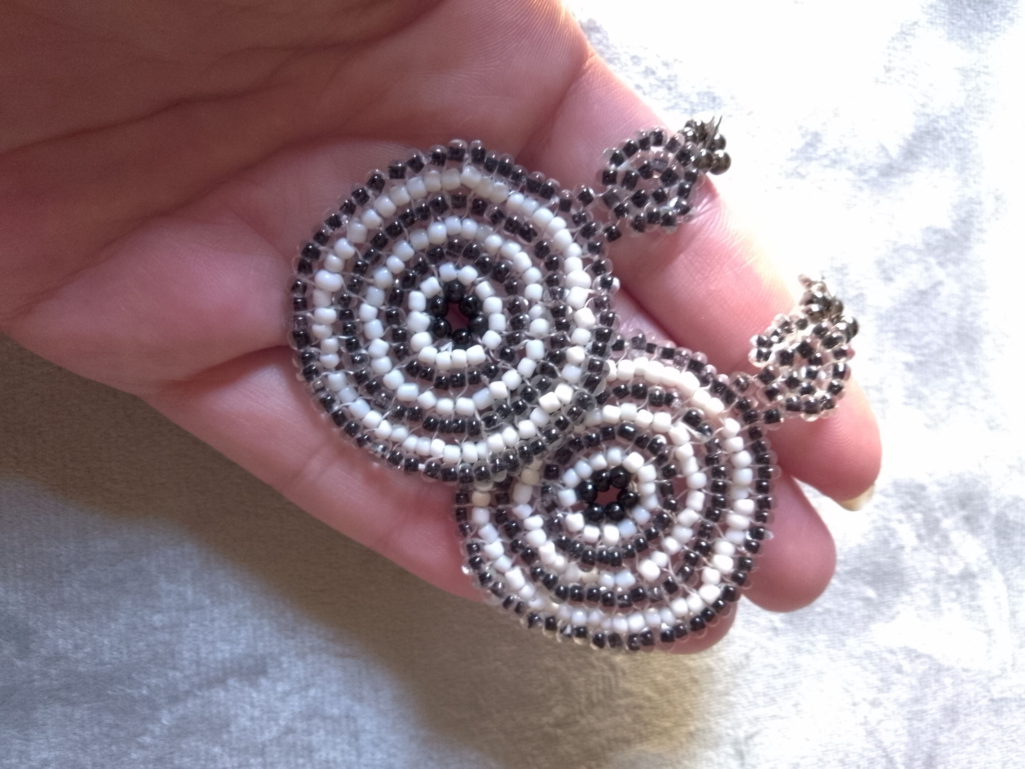Handmade Earrings Circles Long Black White Embroidered Size ONE SIZE - 4 Thumbnail