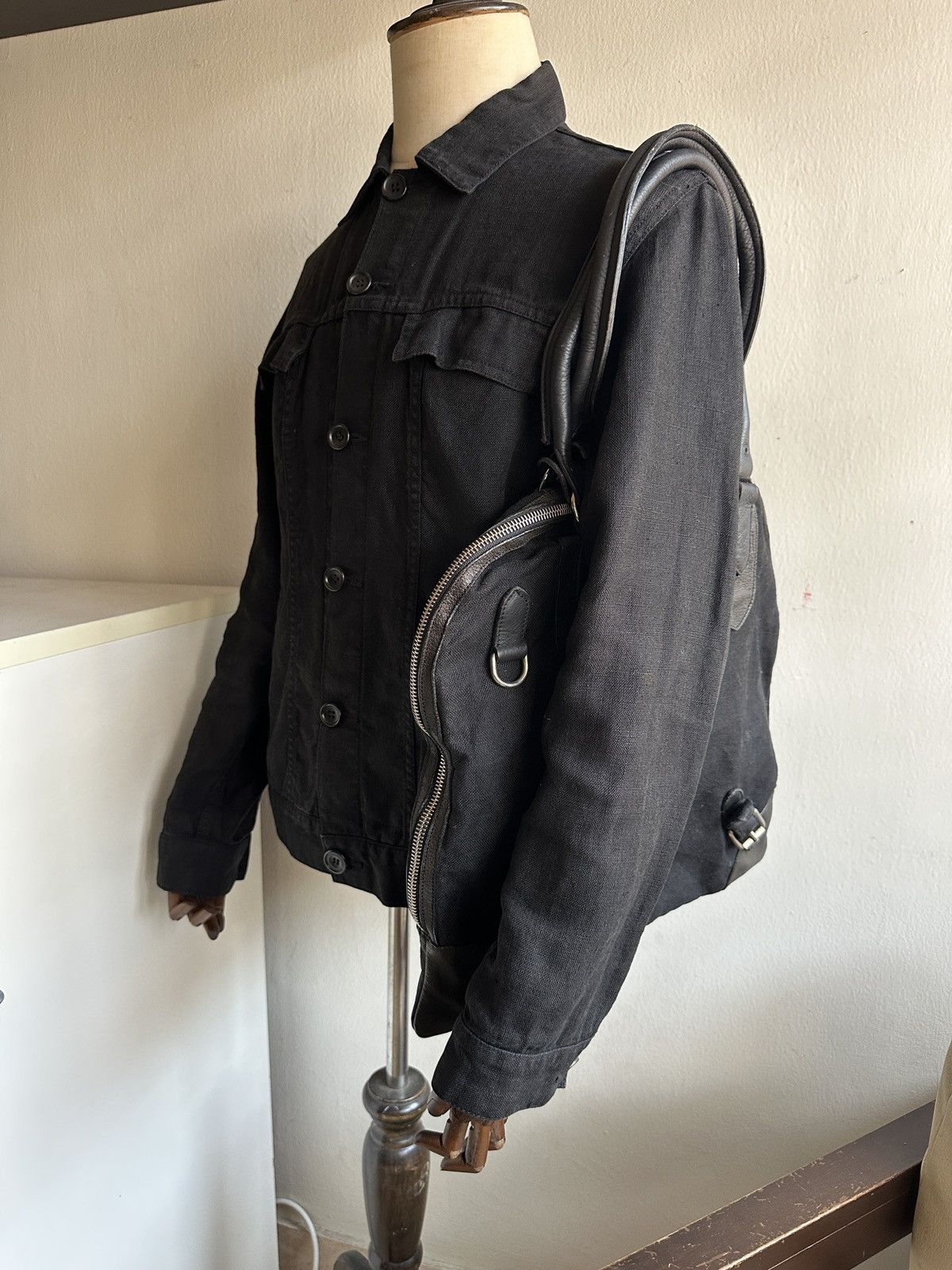 Comme des Garcons Homme Plus 2000s Florian Denicourt Black Leather & Linen Tote Bag Size ONE SIZE - 12 Thumbnail