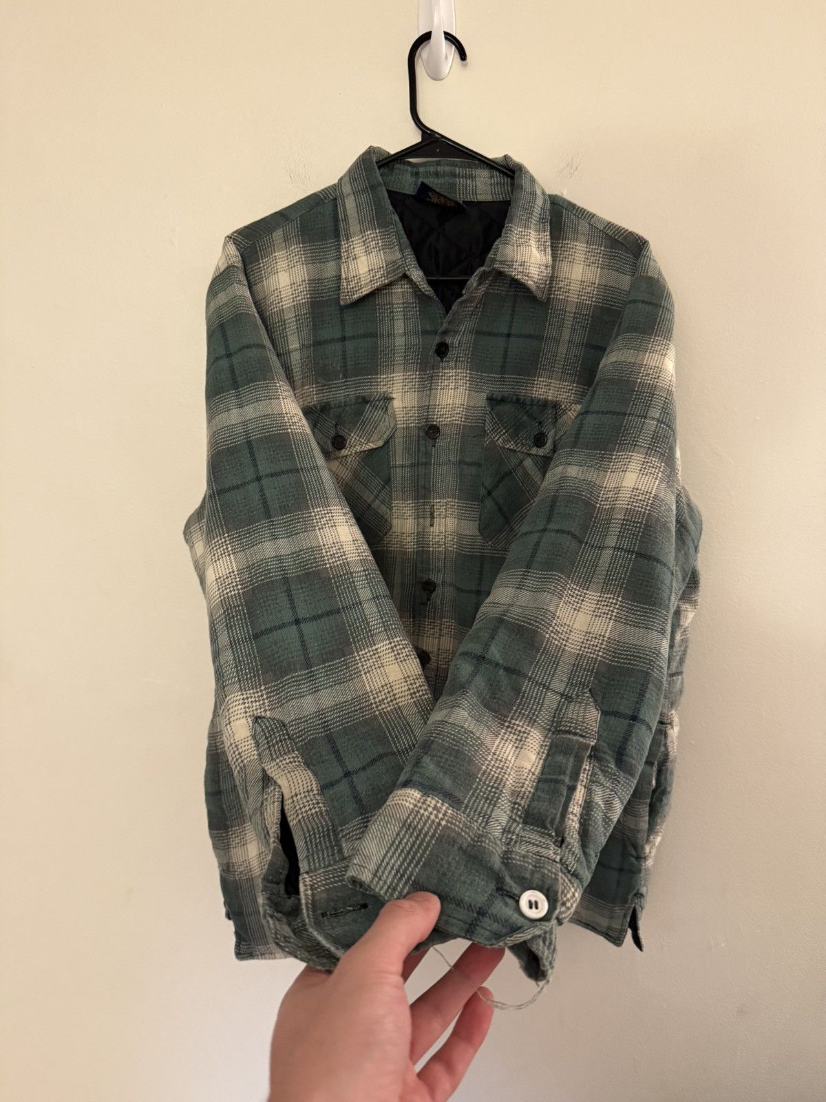 Vintage (XL) BEAUTIFUL FADED VINTAGE Green Flannel Button Up Shirt Size US XL / EU 56 / 4 - 2 Thumbnail