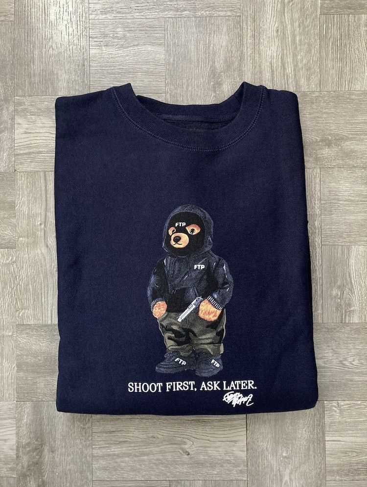 FTP Black fashion Hooded Bear Crewneck Shoot First Ask Later Size Medium New