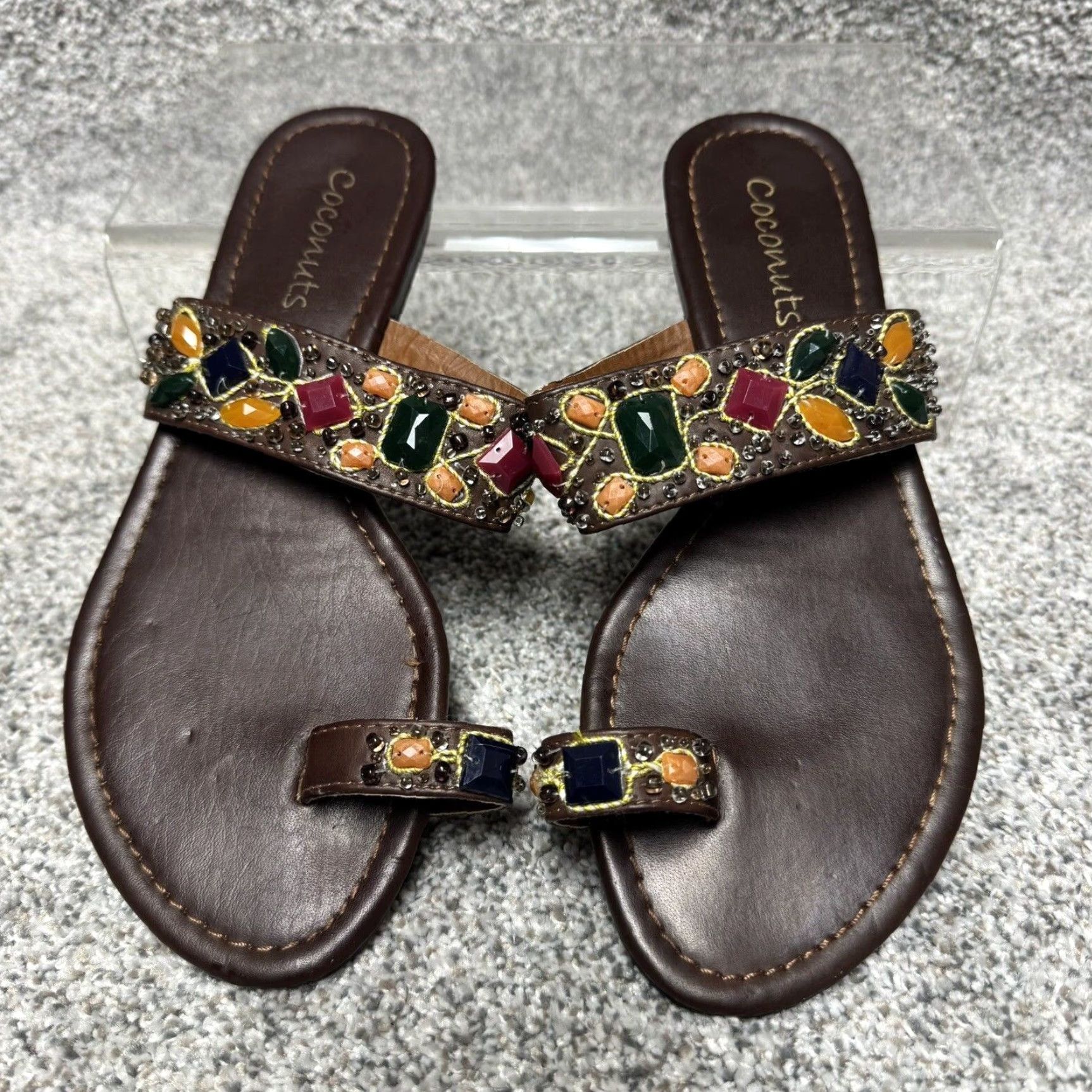 Vintage VINTAGE Coconuts Sandal Women's Slide 8 Brown Toe Ring Embellished Jeweled Bohemian Whimsigoth 90s Vacation Mens? Wait. No gender. End with Womens. Size US 8 / IT 38 - 2 Thumbnail