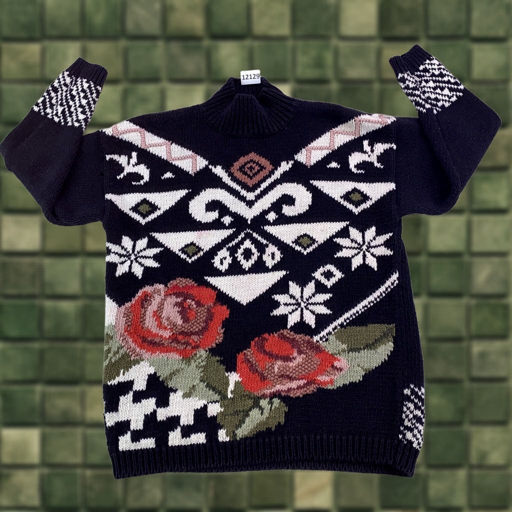 Vintage VINTAGE Heirloom Collectibles Floral Knit Navy Sweater-12129 Women L Mock Neck 90s Pullover Size L / US 10 / IT 46 - 1 Thumbnail