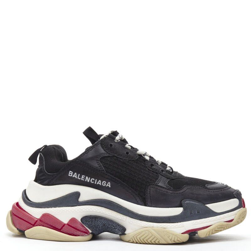 Balenciaga BALENCIAGA Triple S black mesh white red triple sole chunky sneaker EU37 Size US 7 / IT 37 - 1 Thumbnail
