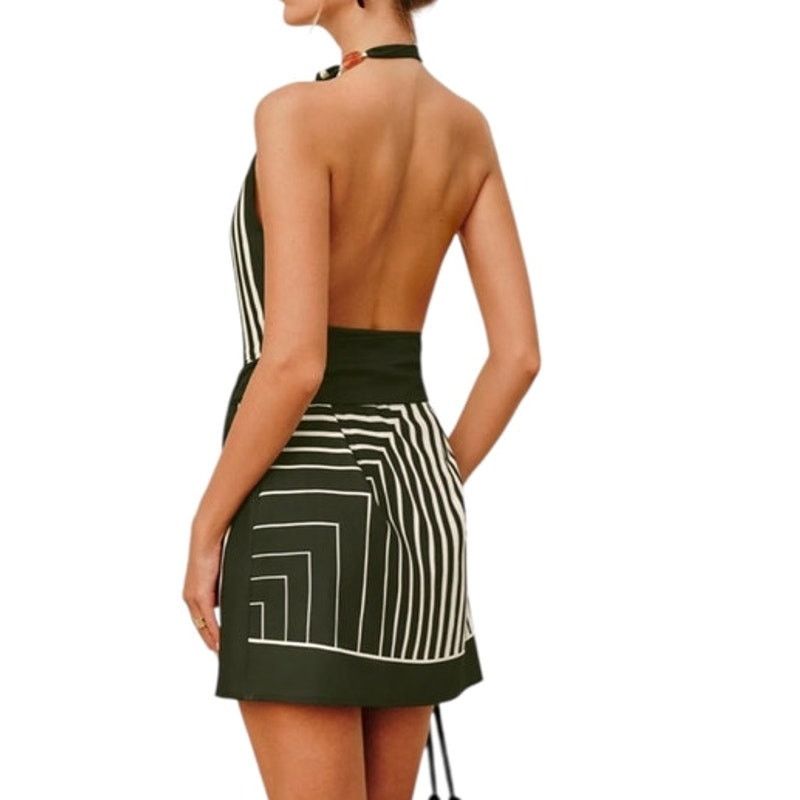 Other Commense Green White Stripe Halter Cowl Neck Zip Short Dress Size XS / US 0-2 / IT 36-38 - 6 Thumbnail