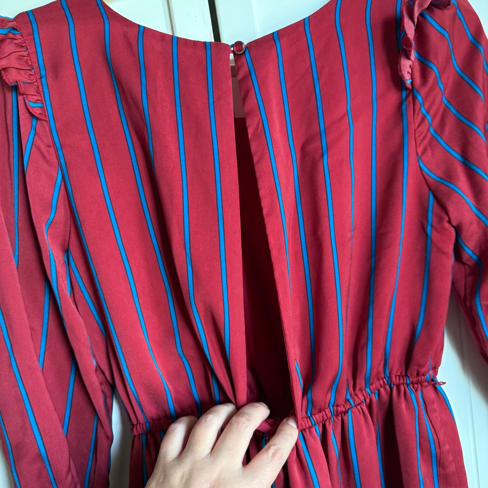 Forever 21 Forever 21 Vintage Look Burgundy Blue Striped Ruffle Dress M Size M / US 6-8 / IT 42-44 - 6 Thumbnail