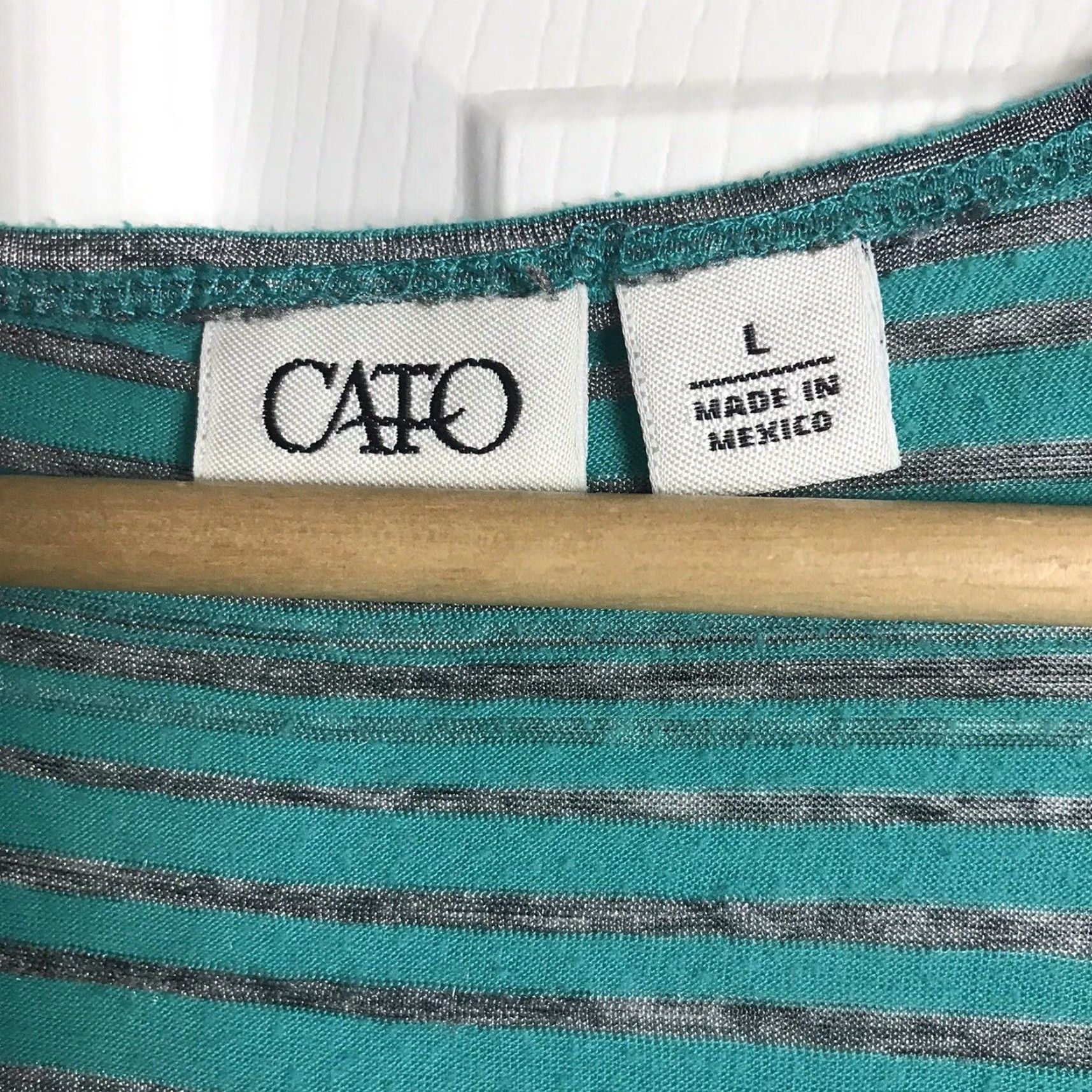 Vintage CATO Top Womens Large 3/4 Sleeve Tunic Green Gray Stripe Sheer Lightweight Pullover Casual Boho Size L / US 10 / IT 46 - 2 Thumbnail