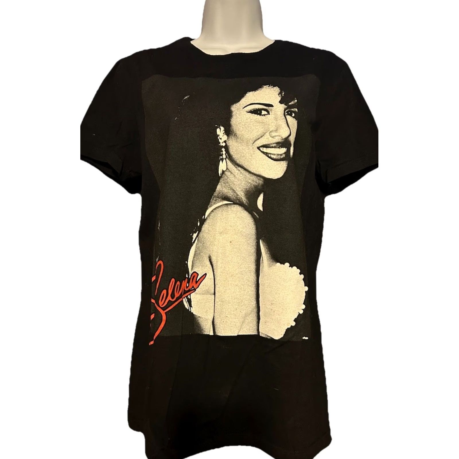 Vintage Selena Shirt Women XS Black Short Sleeve Crew Neck 100 Cotton Graphic | T-Shirt | Regular Fit | Black, White Size XS / US 0-2 / IT 36-38 - 2 Thumbnail
