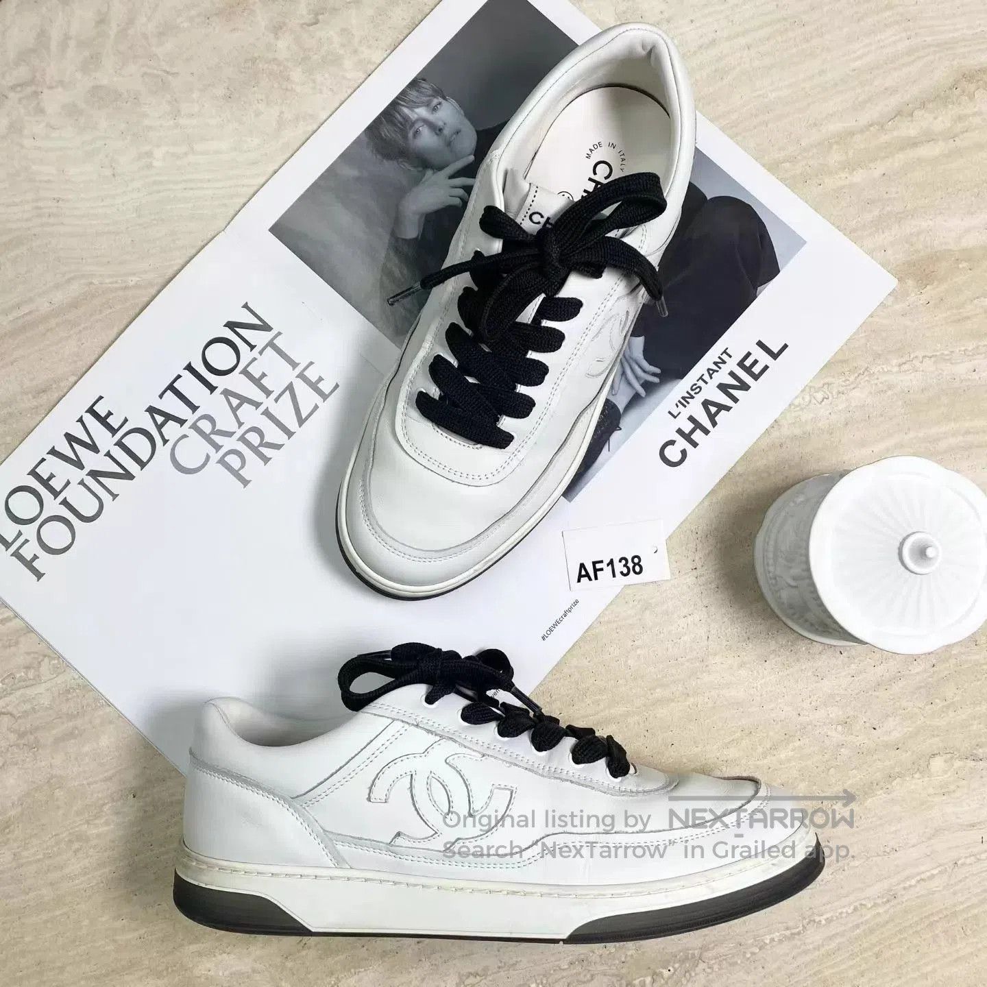 Chanel White Low-Top Lace-Up Sneakers. Size US 7 / EU 40 - 1 Thumbnail