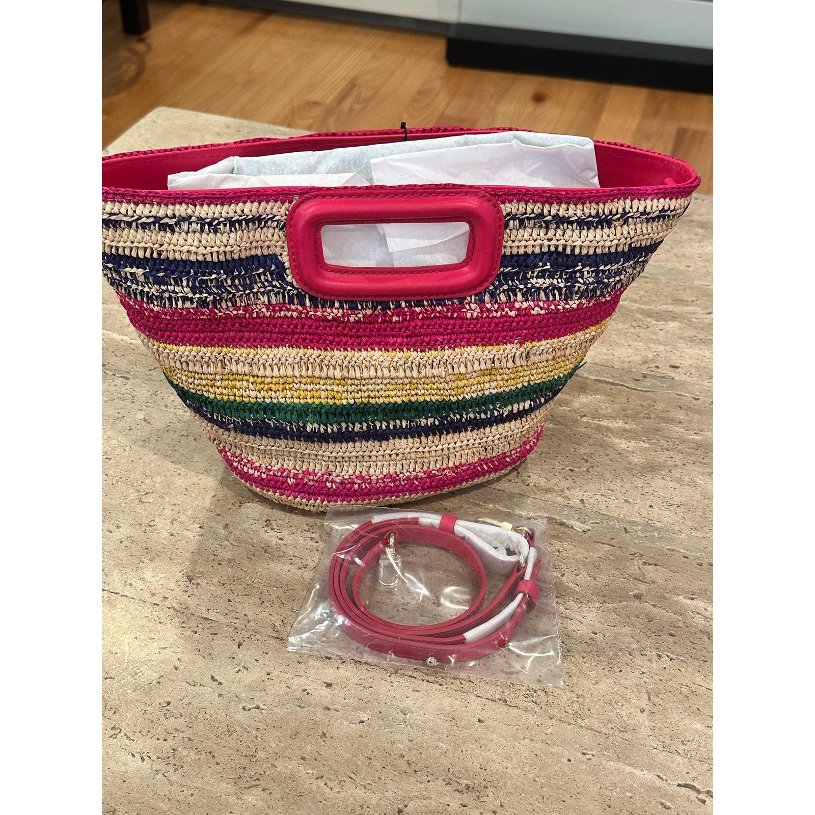Maje NEW NWT MAJE M Mini Striped Raffia Basket Bag Fuschia Size ONE SIZE - 10 Thumbnail