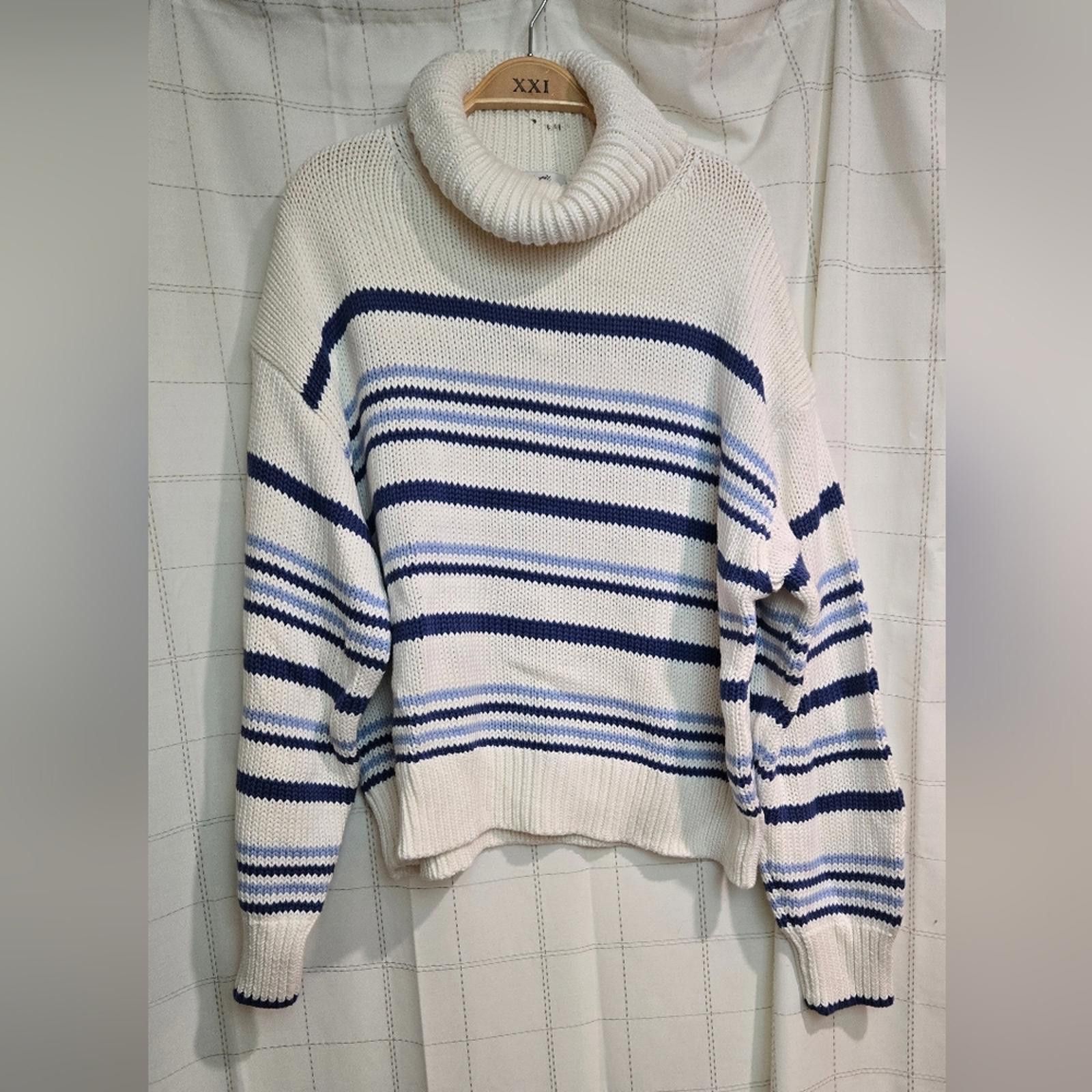 Madewell Madewell Ribbed Cotton Turtleneck Sweater in Stripe Size XL / US 12-14 / IT 48-50 - 3 Thumbnail