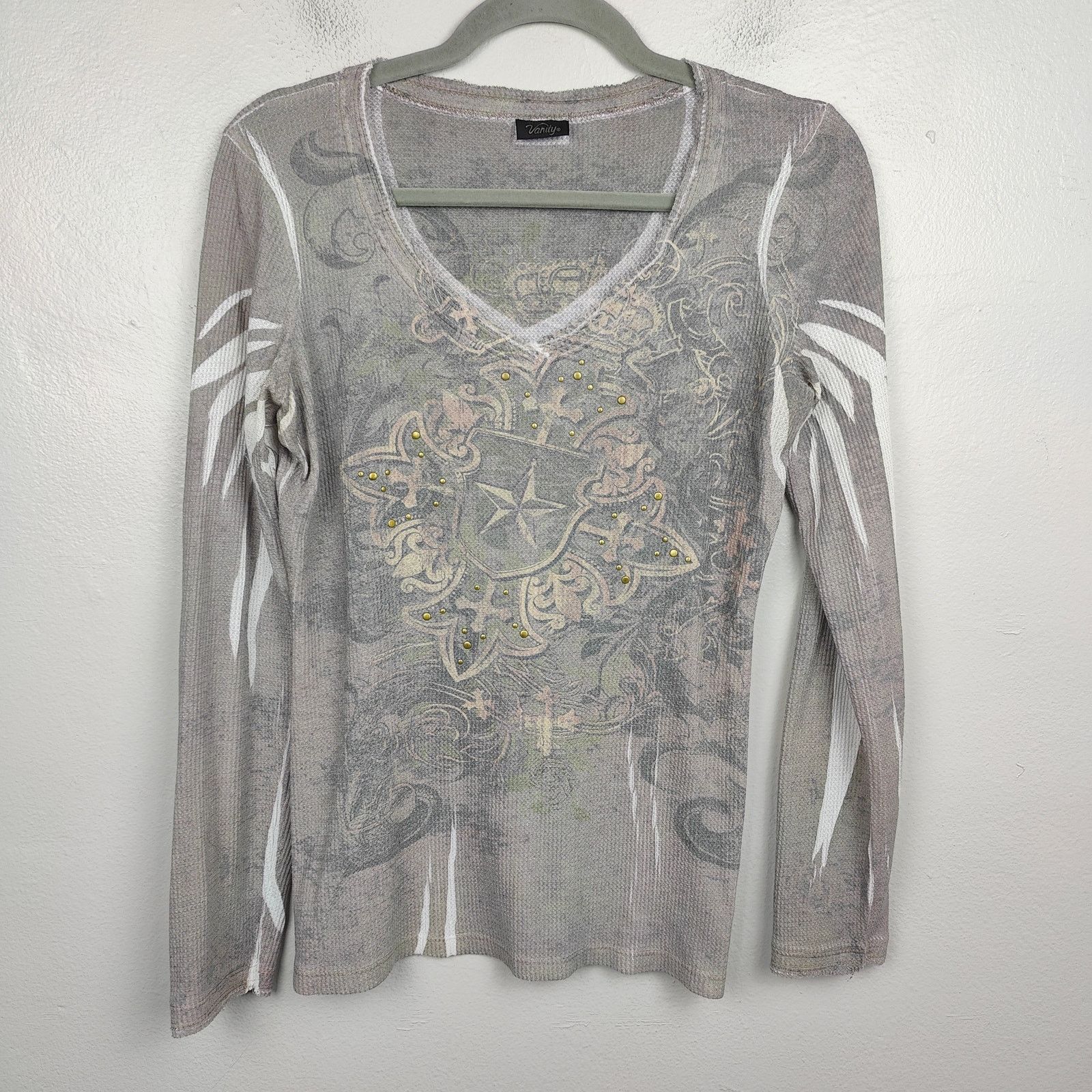 Other Vintage Y2K Vanity Top Womens Large Gray Distressed Thermal Size L / US 10 / IT 46 - 1 Thumbnail