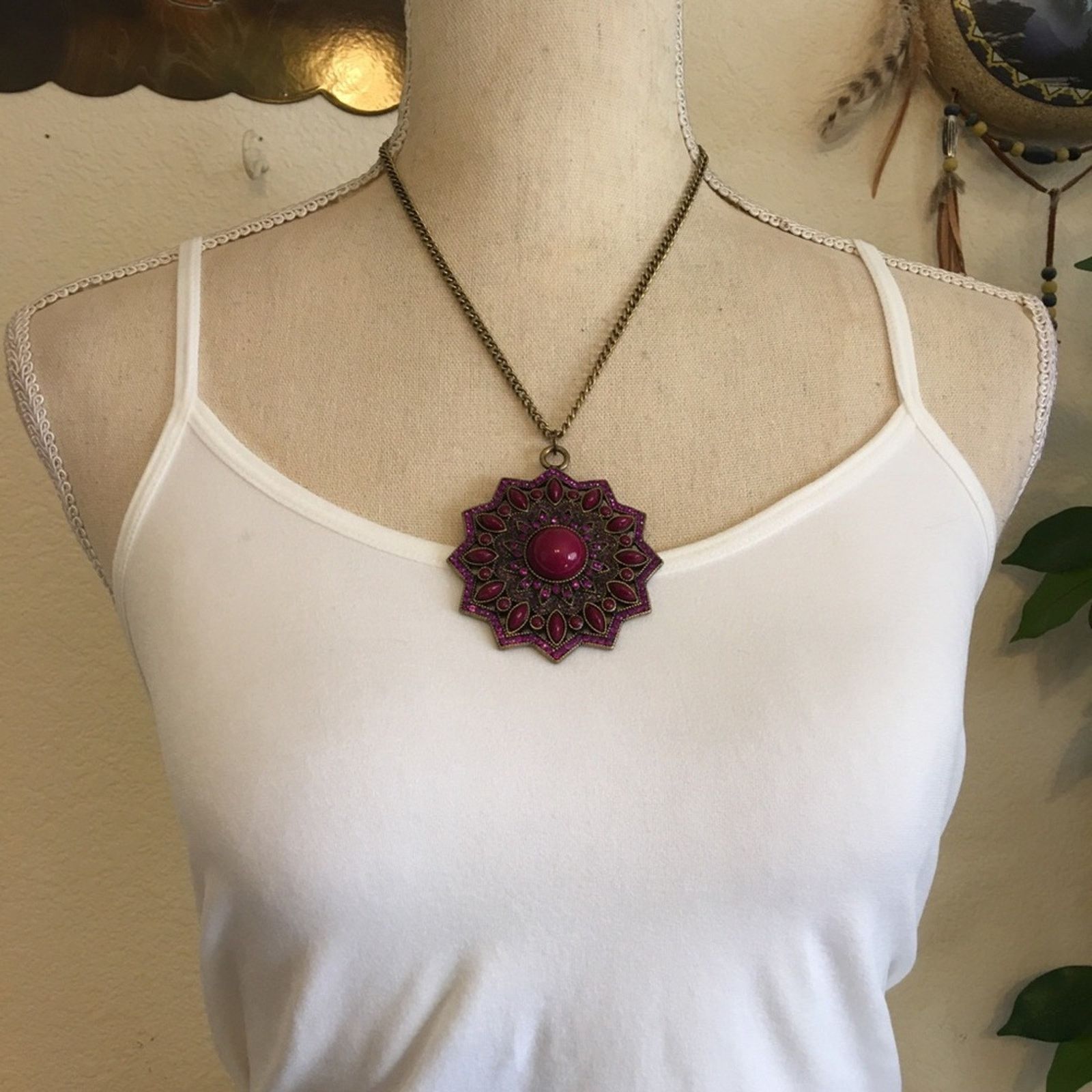 Jewelry Ballet rich plum stone covered amulet necklace NWT Size ONE SIZE - 5 Thumbnail