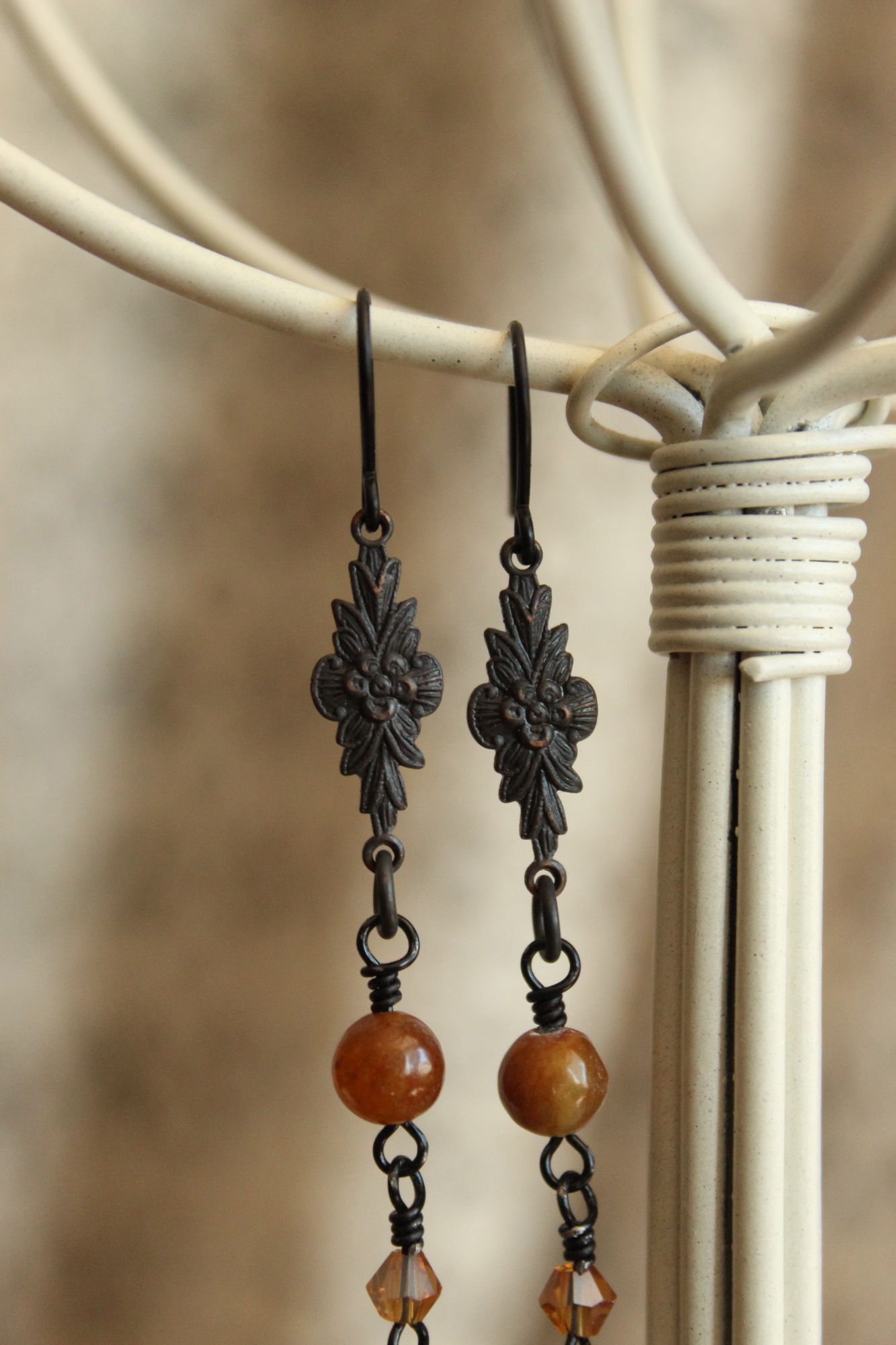 Other Handmade Women's Earrings, Black Metal with Brown Beads and Size ONE SIZE - 9 Thumbnail