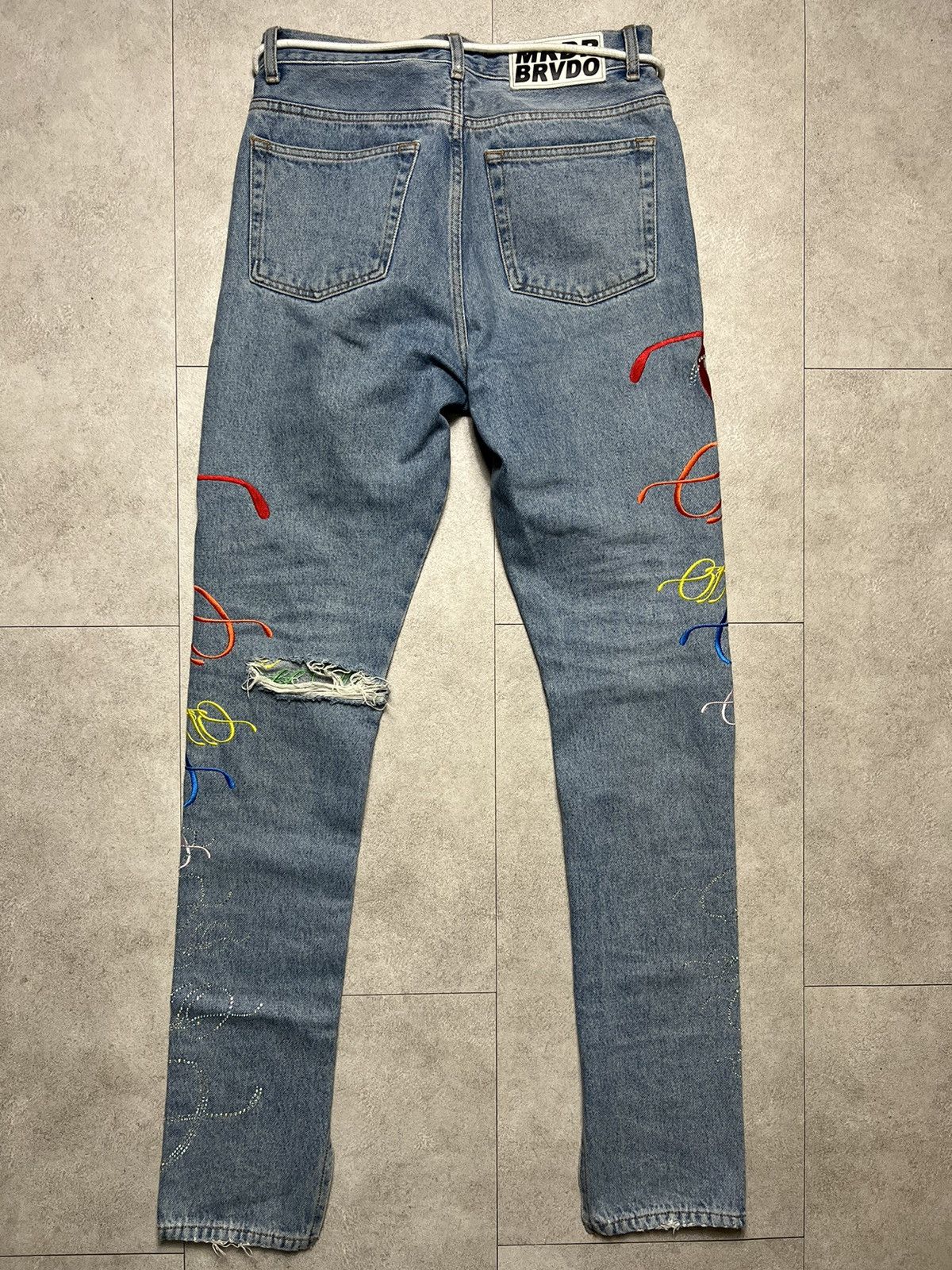 Ev Bravado × Off-White × Virgil Abloh OFF WHITE X EV BRAVADO RAINBOW CRYSTAL SWAROVSKI JEANS Size US 33 - 2 Thumbnail