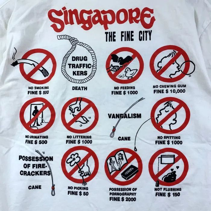 Vintage SINGAPORE THE FINE CITY No Chewing Gum Tee Shirt Size US M / EU 48-50 / 2 - 5 Thumbnail