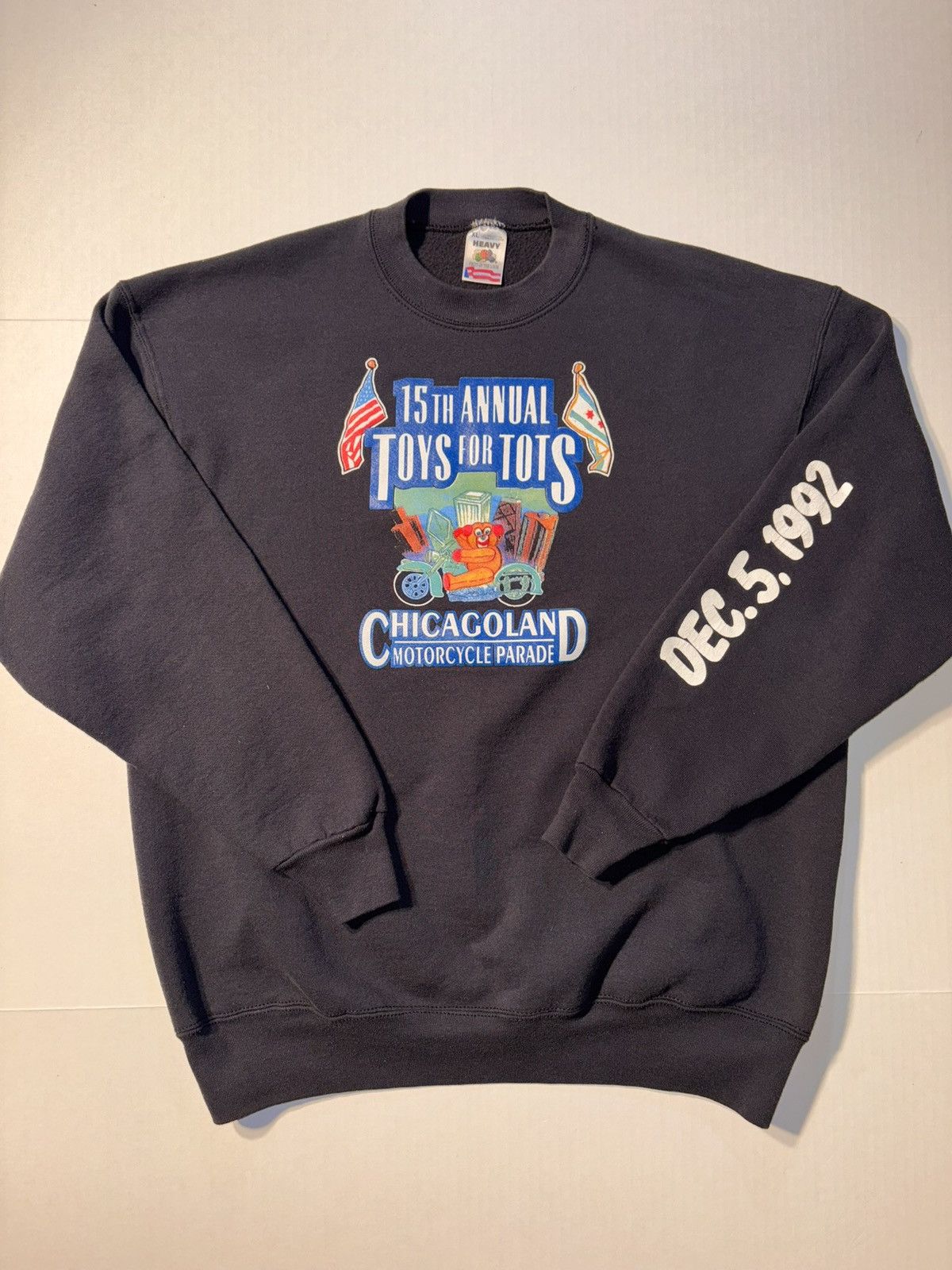 Harley Davidson Vtg Chicago 1992 Toys For Tots Motorcycle Chopper Sweatshirt Size US XL / EU 56 / 4 - 1 Thumbnail