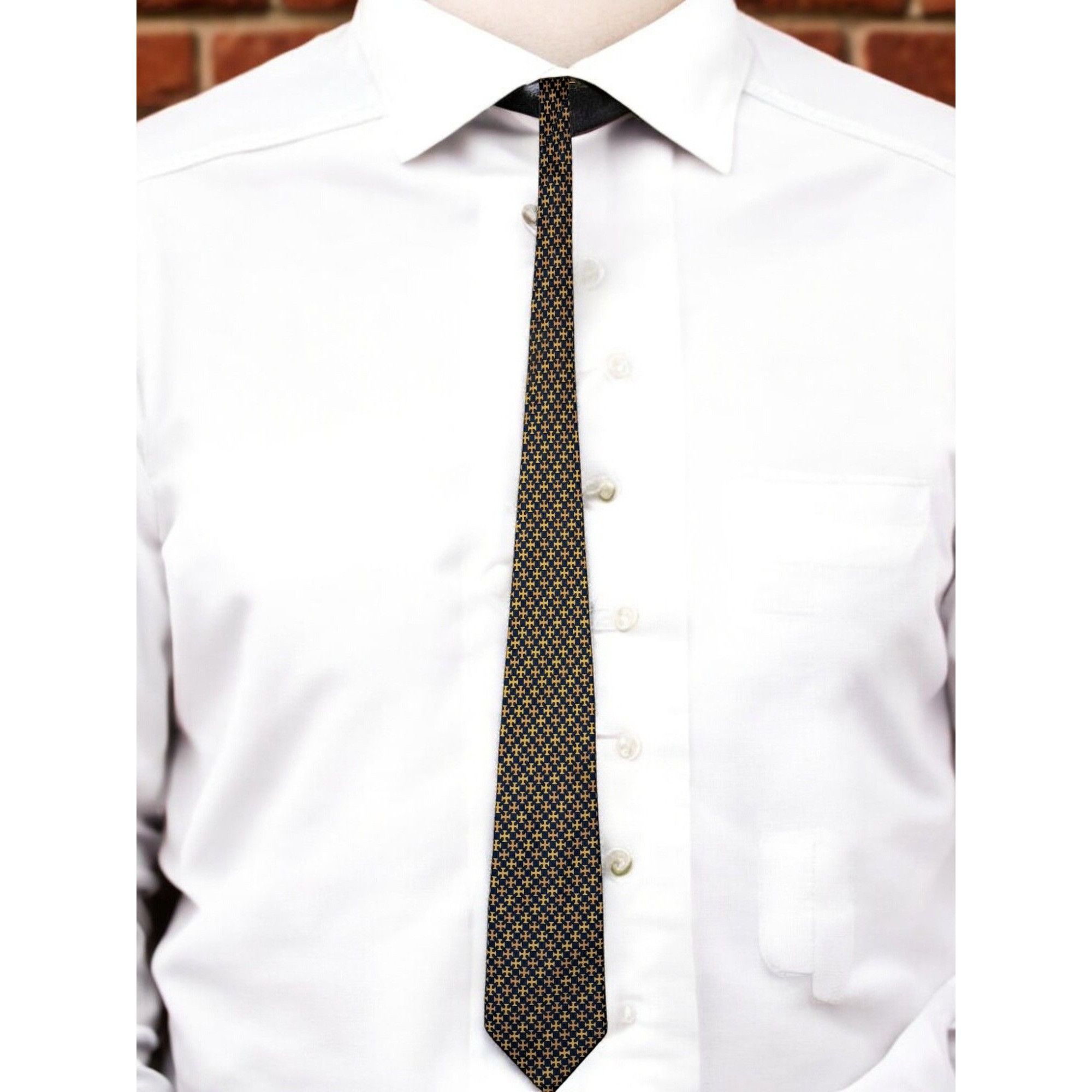 Designer Maria - Thereza Mimoso Geometric Pattern 100% Silk Tie Navy Size ONE SIZE - 1 Thumbnail