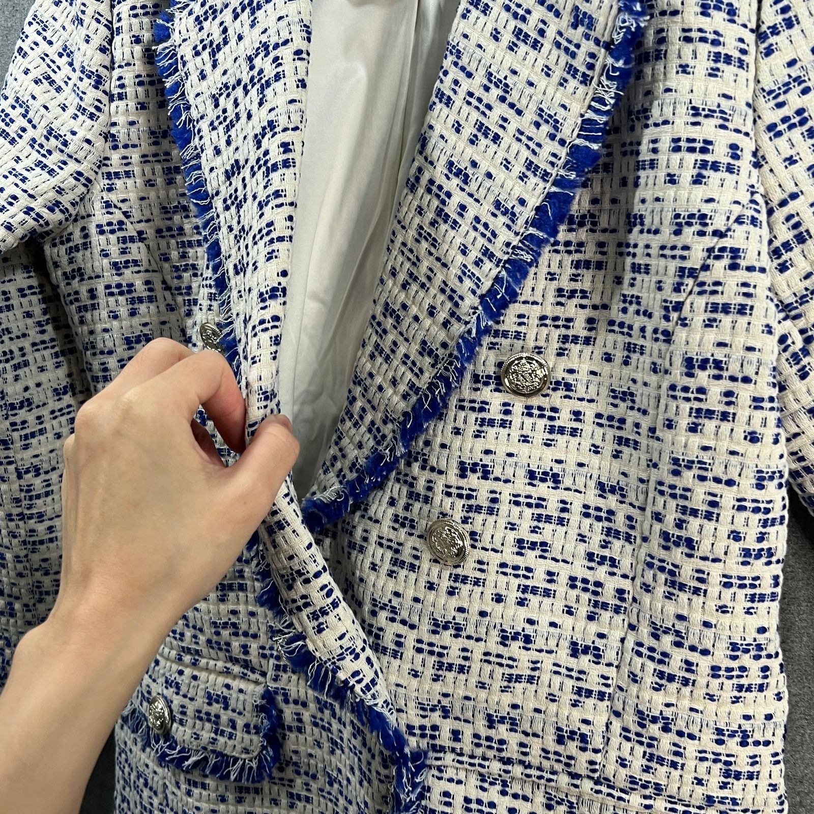 Other Dennis Basso Tweed Notched Lapel Jacket with Fray Size S / US 4 / IT 40 - 10 Thumbnail