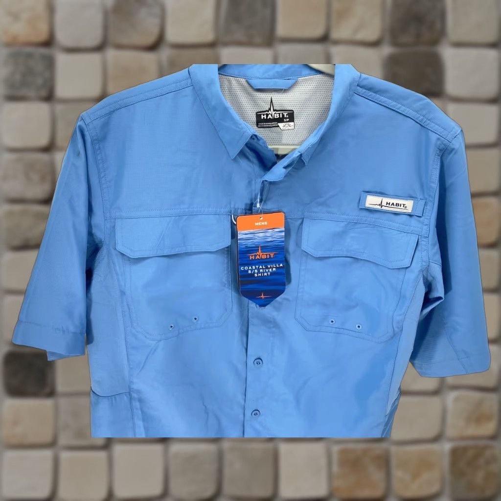 Habitat Habit Coastal Villa River Shirt Men Small Blue Short Sleeve Button Vented NWT Size US S / EU 44-46 / 1 - 1 Thumbnail