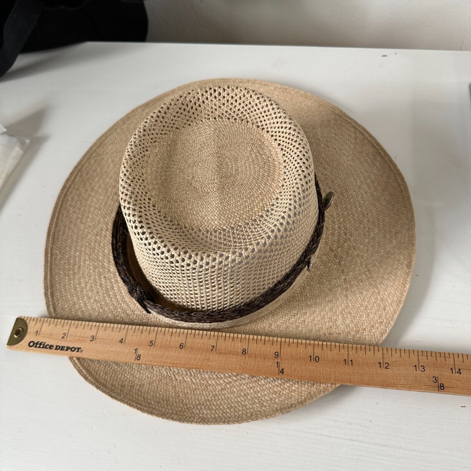Temple Basket Weave Rattan Wide Brim Embellished Brown Band display picture 1