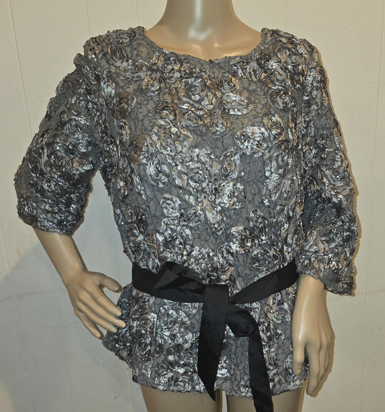 Designer Alex Evenings Petite Embroidered Belted 3/4-Sleeve Blouse Size XL / US 12-14 / IT 48-50 - 1 Thumbnail