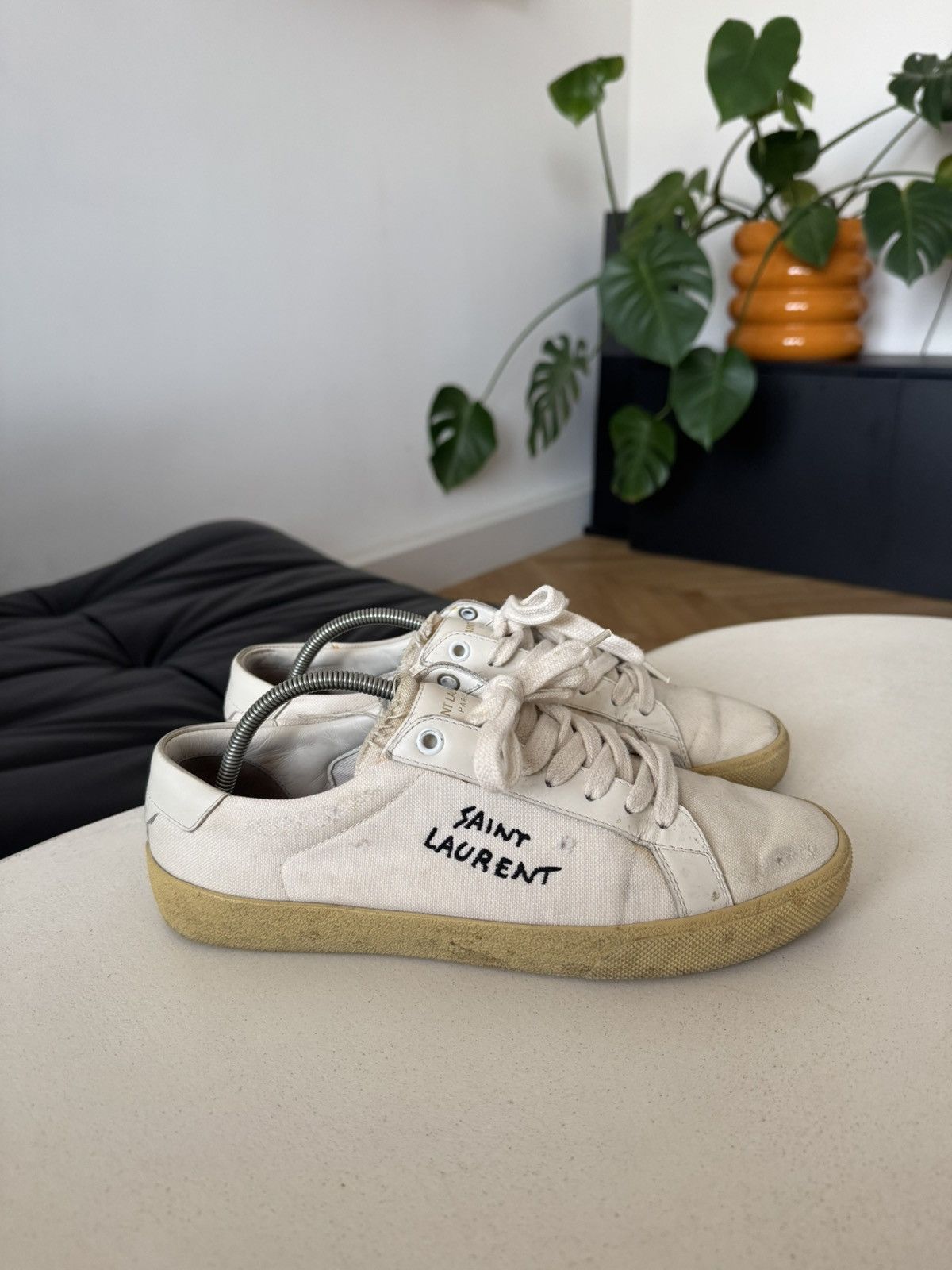 Saint Laurent Paris Saint Laurent Low Top Distressed Logo Designer Sneakers Rare Size US 6.5 / EU 39-40 - 1 Thumbnail