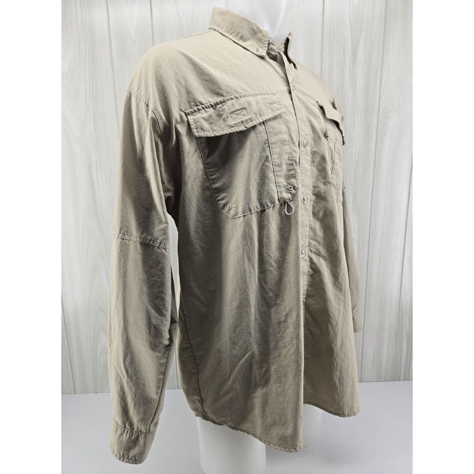 Vintage Columbia PFG Mens XL Long Sleeve Fishing Shirt Tan Khaki Omni-Shade Vented #1 Shirt Adults Regular Mens Bendable Breathable Pockets Size US XL / EU 56 / 4 - 6 Thumbnail