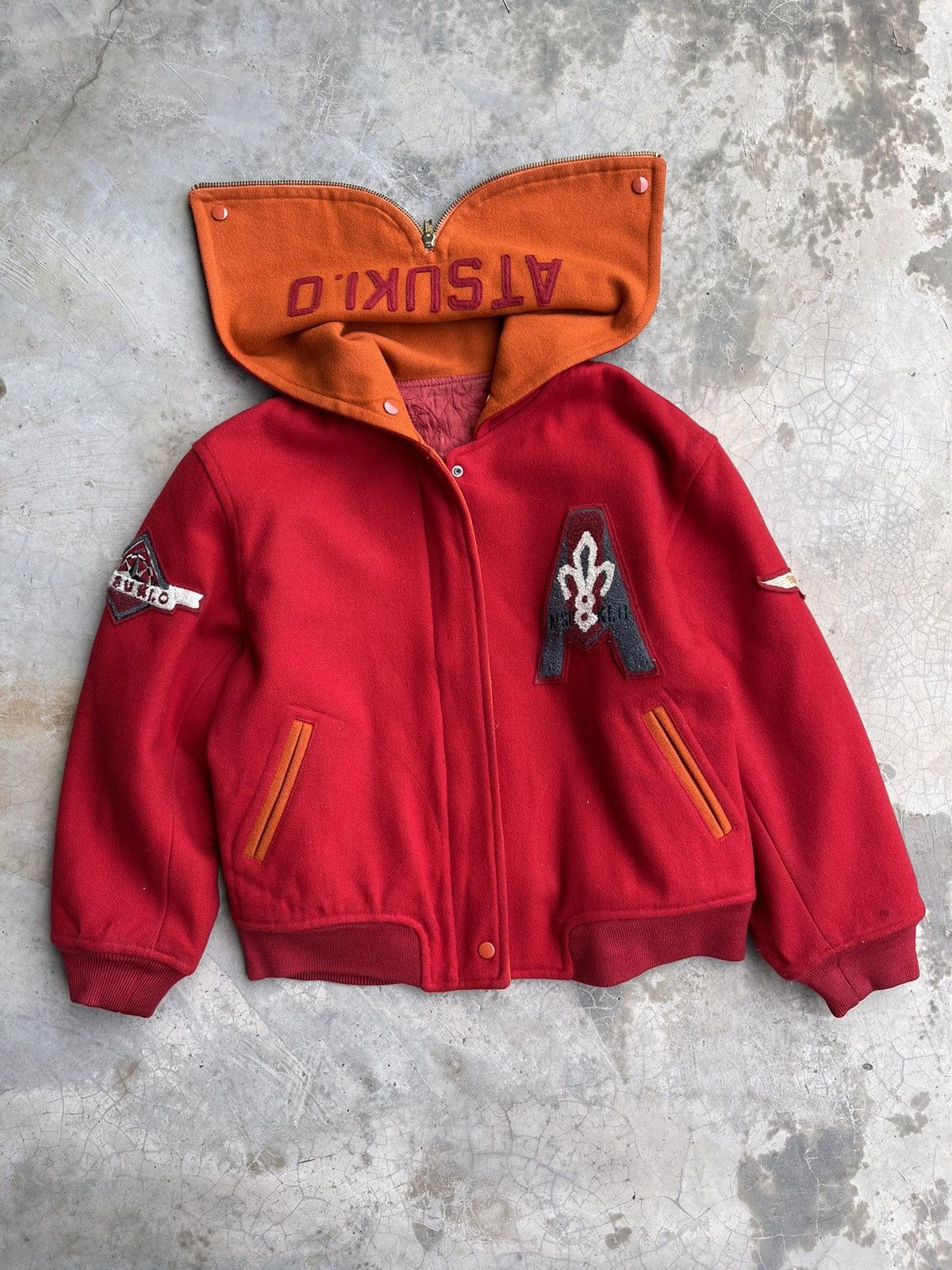 Japanese Brand × Vintage Lolita Designer Atsuki Onishi Split hood Wool Varsity Jacket Size S / US 4 / IT 40 - 4 Thumbnail